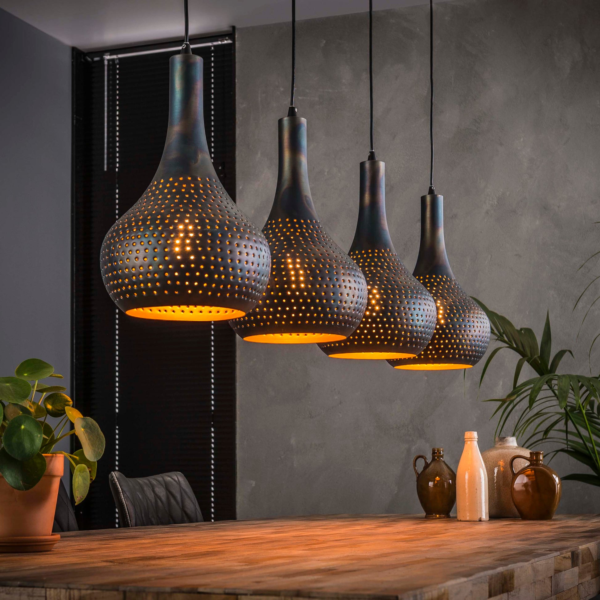 Hanglamp Punch Cone 4-lichts / Zwart bruin – afbeelding 1
