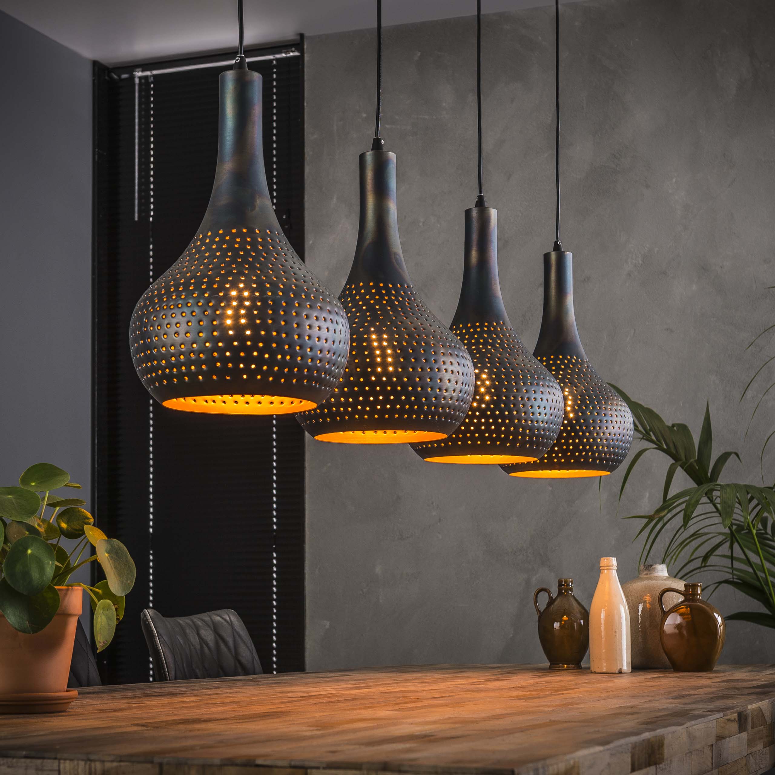 Hanglamp Punch Cone 4-lichts / Zwart bruin – afbeelding 1