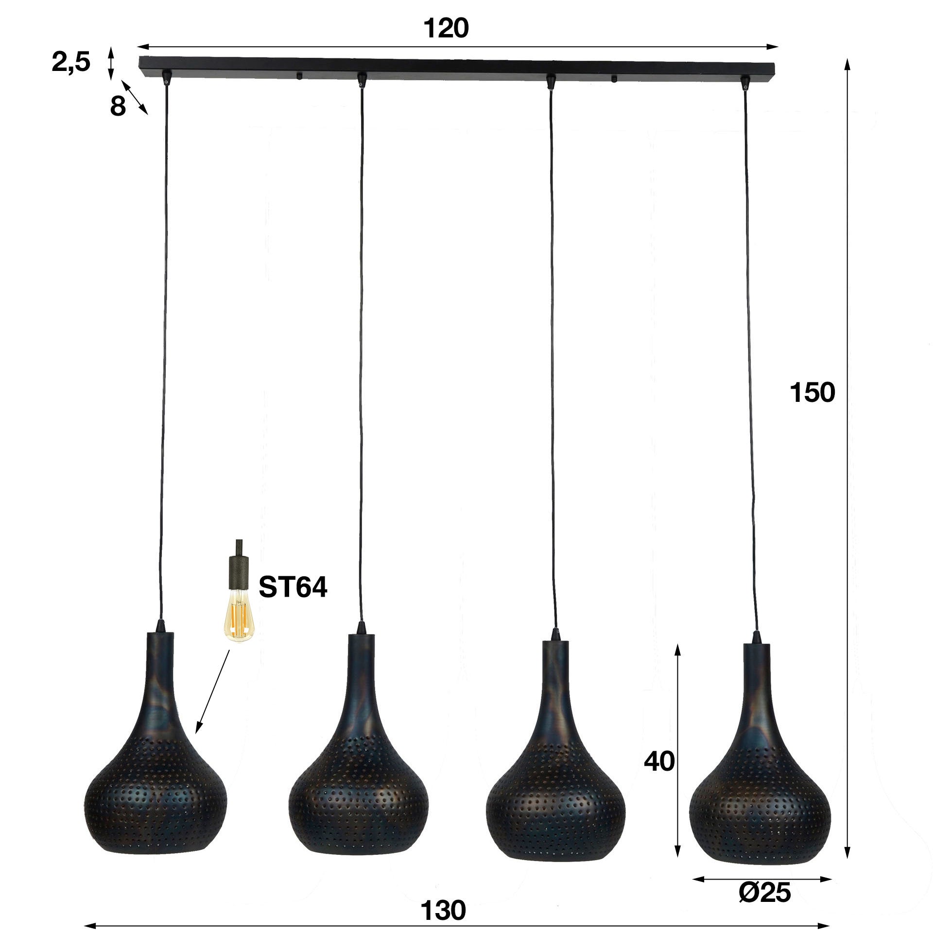 Hanglamp Punch Cone 4-lichts / Zwart bruin – afbeelding 6