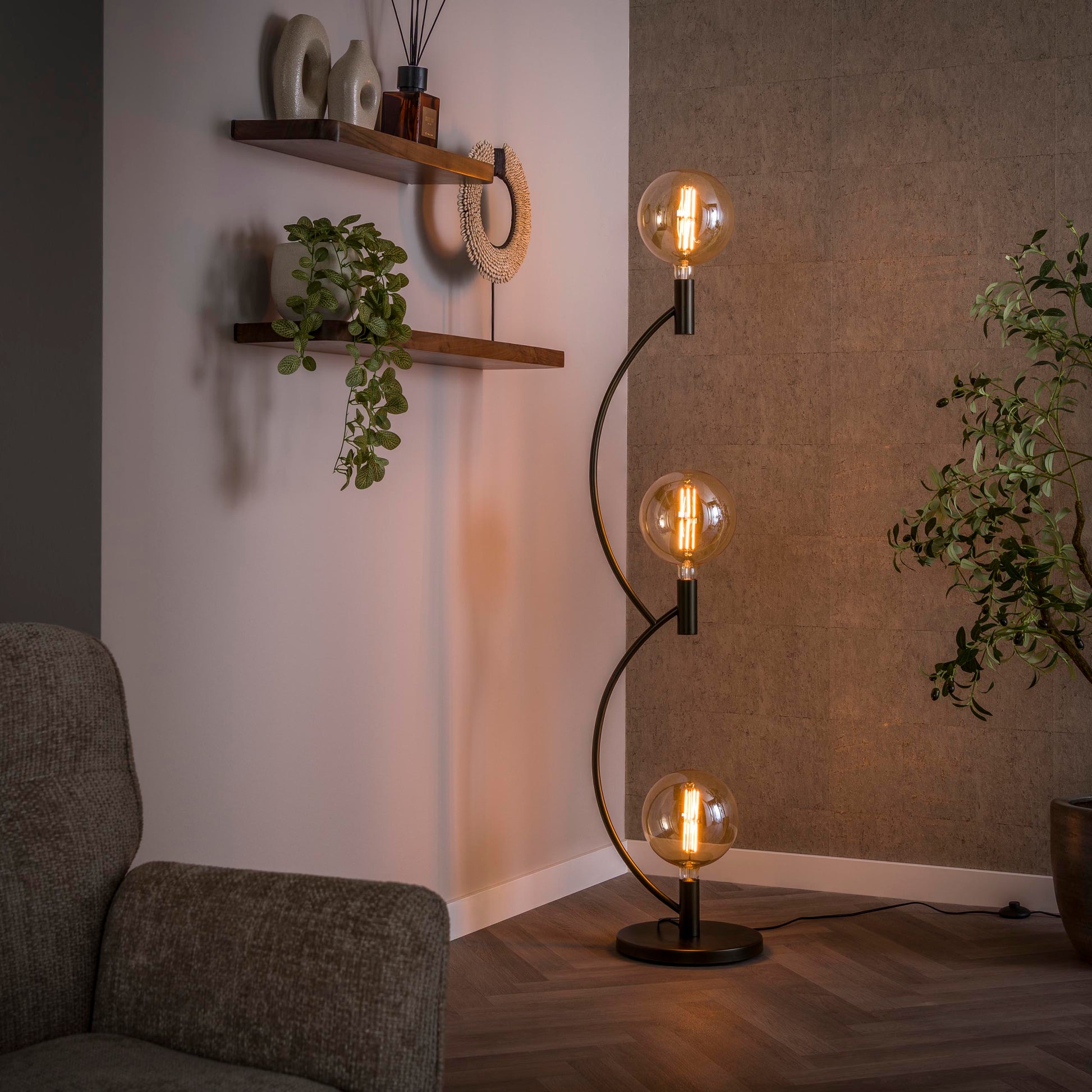 Vloerlamp Arcus 3-lichts / Sienna bruin – afbeelding 1