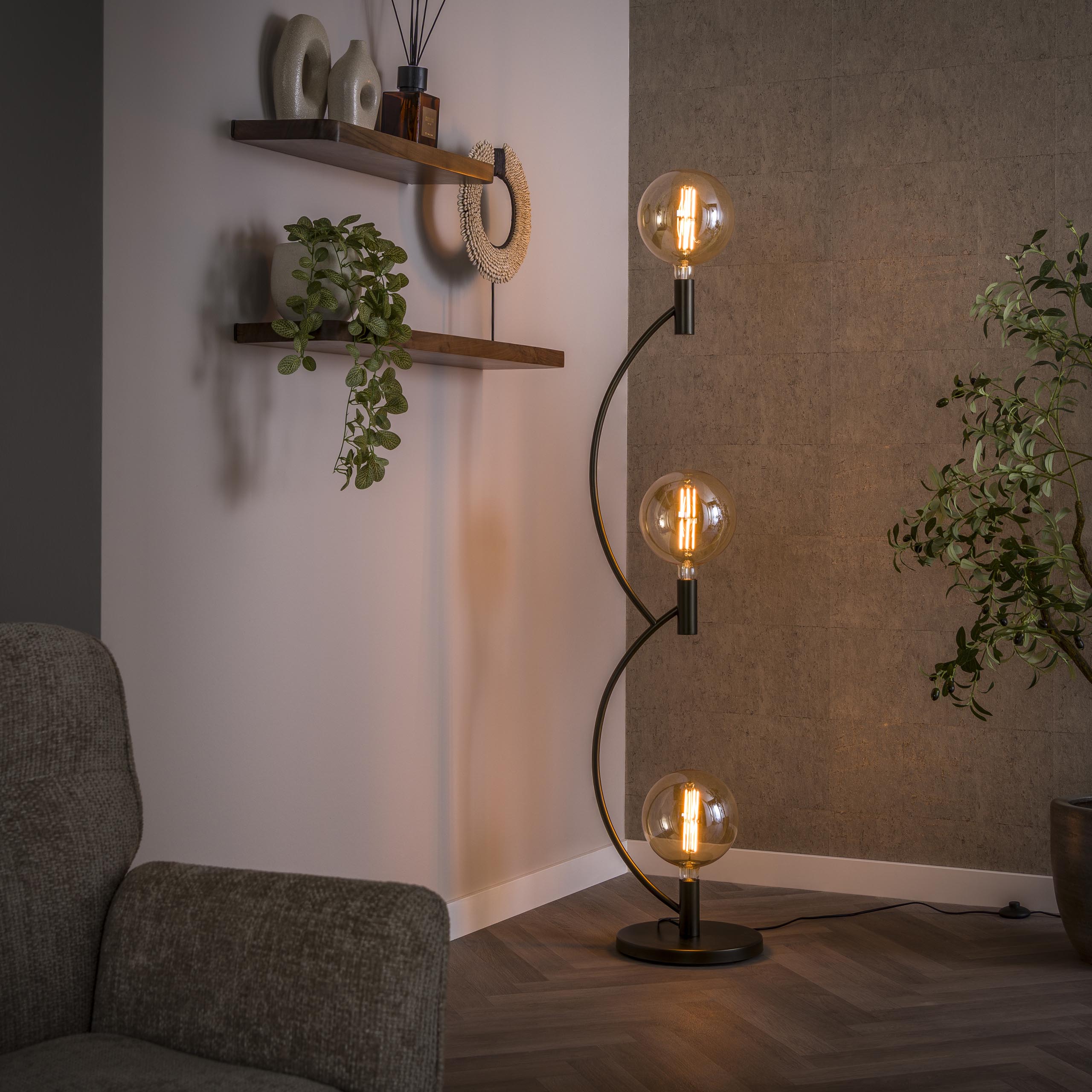 Vloerlamp Arcus 3-lichts / Sienna bruin – afbeelding 1