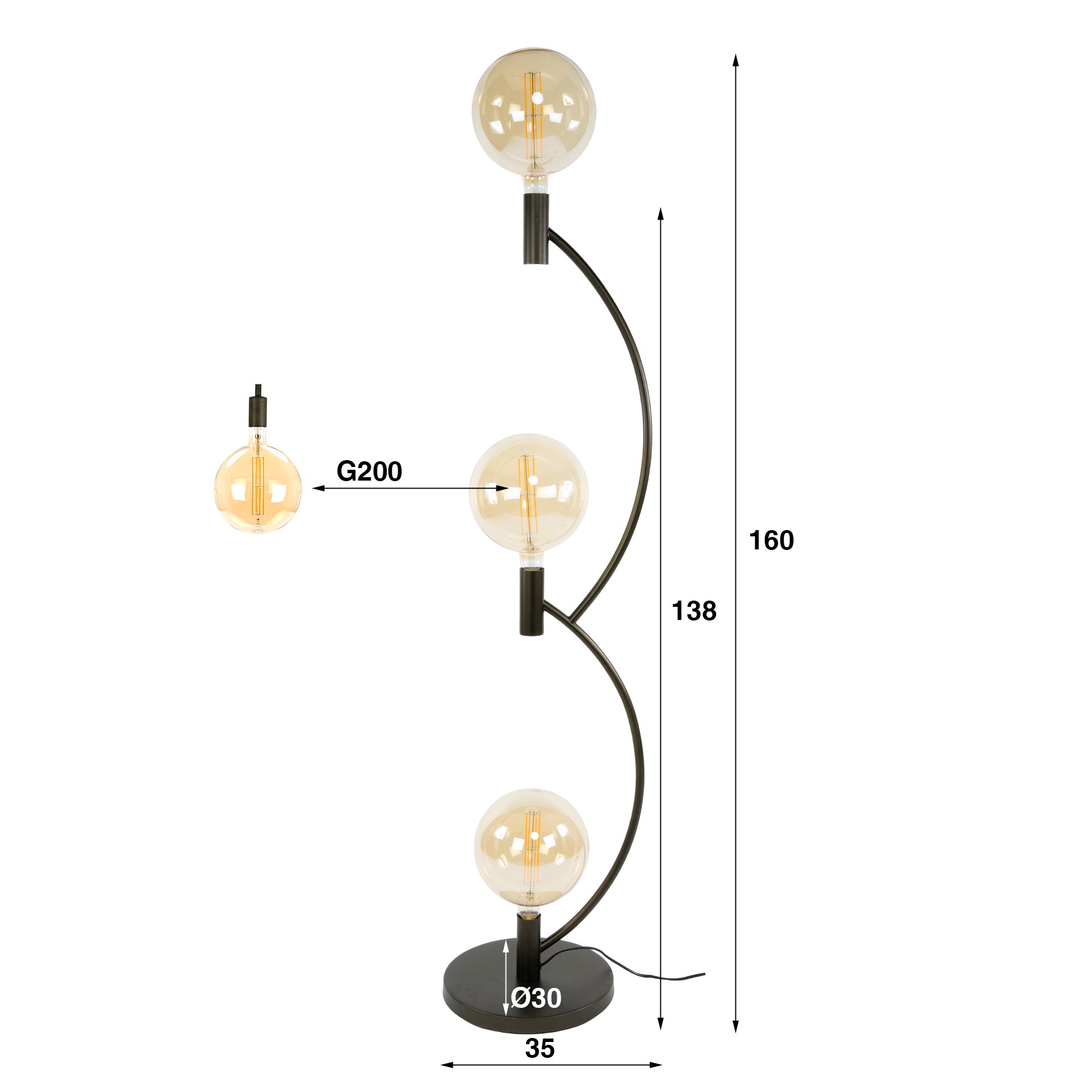 Vloerlamp Arcus 3-lichts / Sienna bruin – afbeelding 5