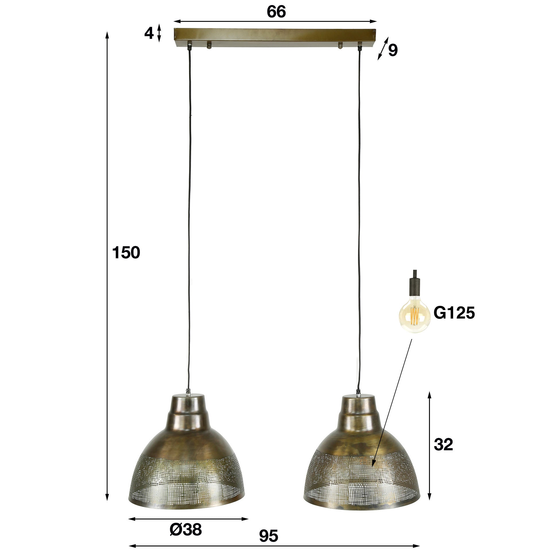 Hanglamp Screen 2-lichts / Antiek brons – afbeelding 6
