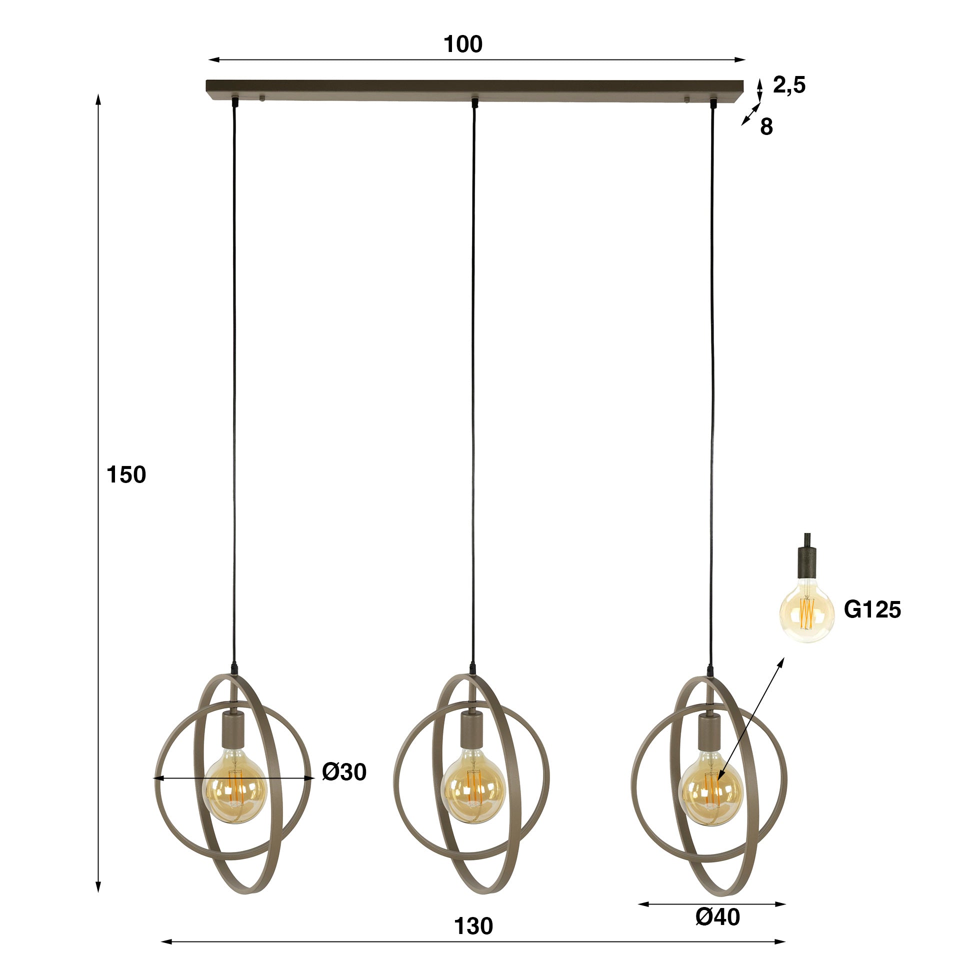 Hanglamp Turn Around 3-lichts / Beige – afbeelding 8