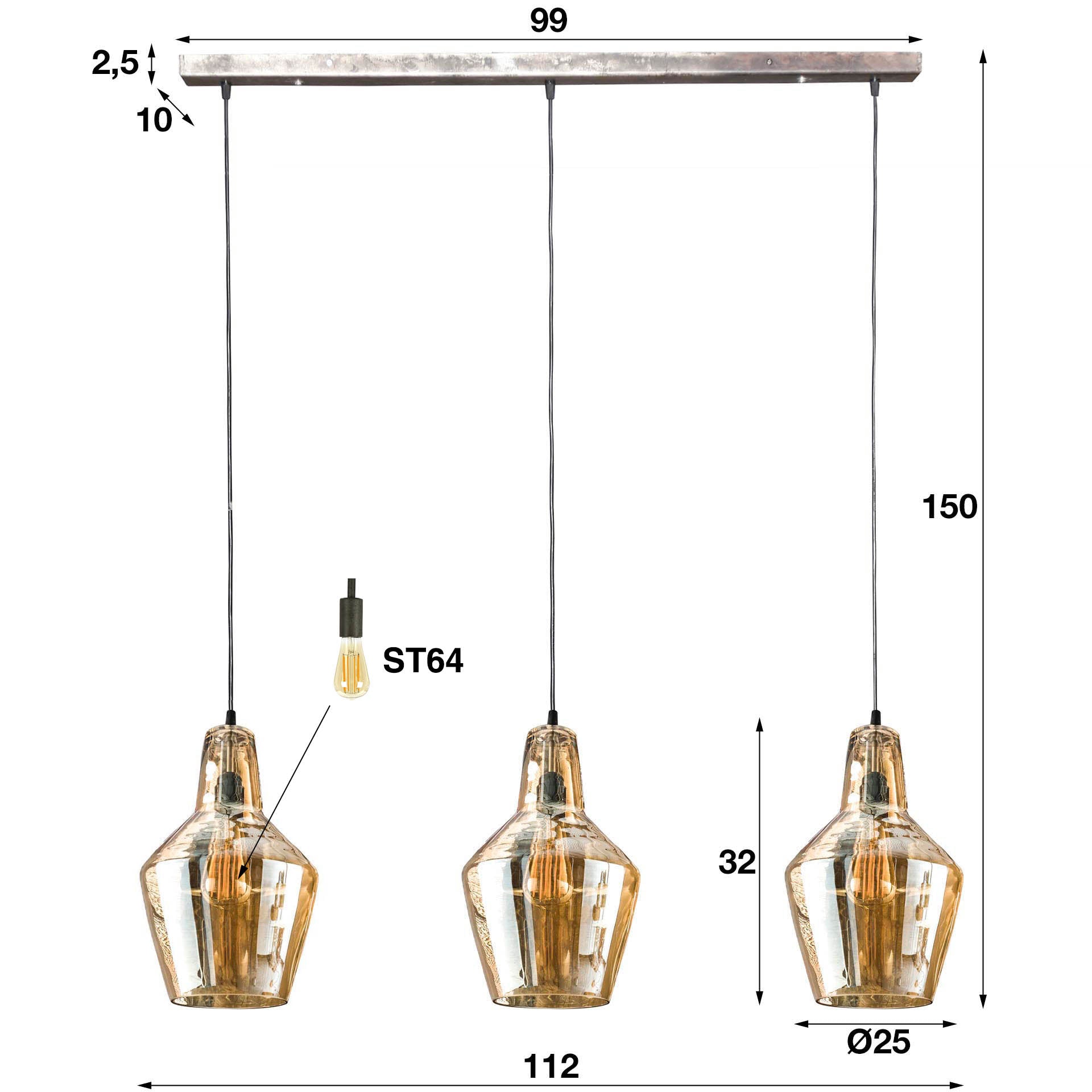 Hanglamp Glass Cone 3-lichts / Oud zilver – afbeelding 4