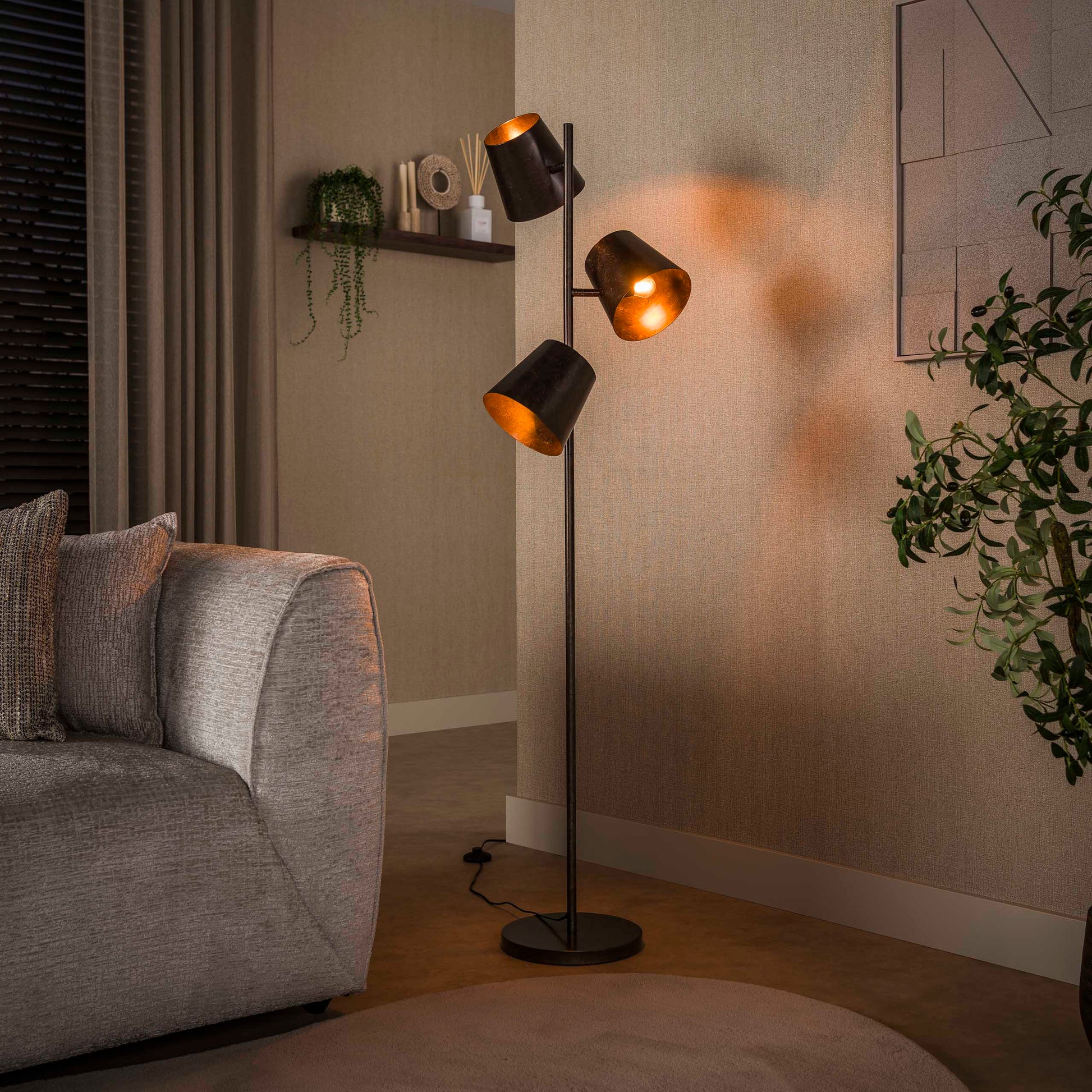 Vloerlamp Kinetic 3-lichts / Urban bruin – afbeelding 1