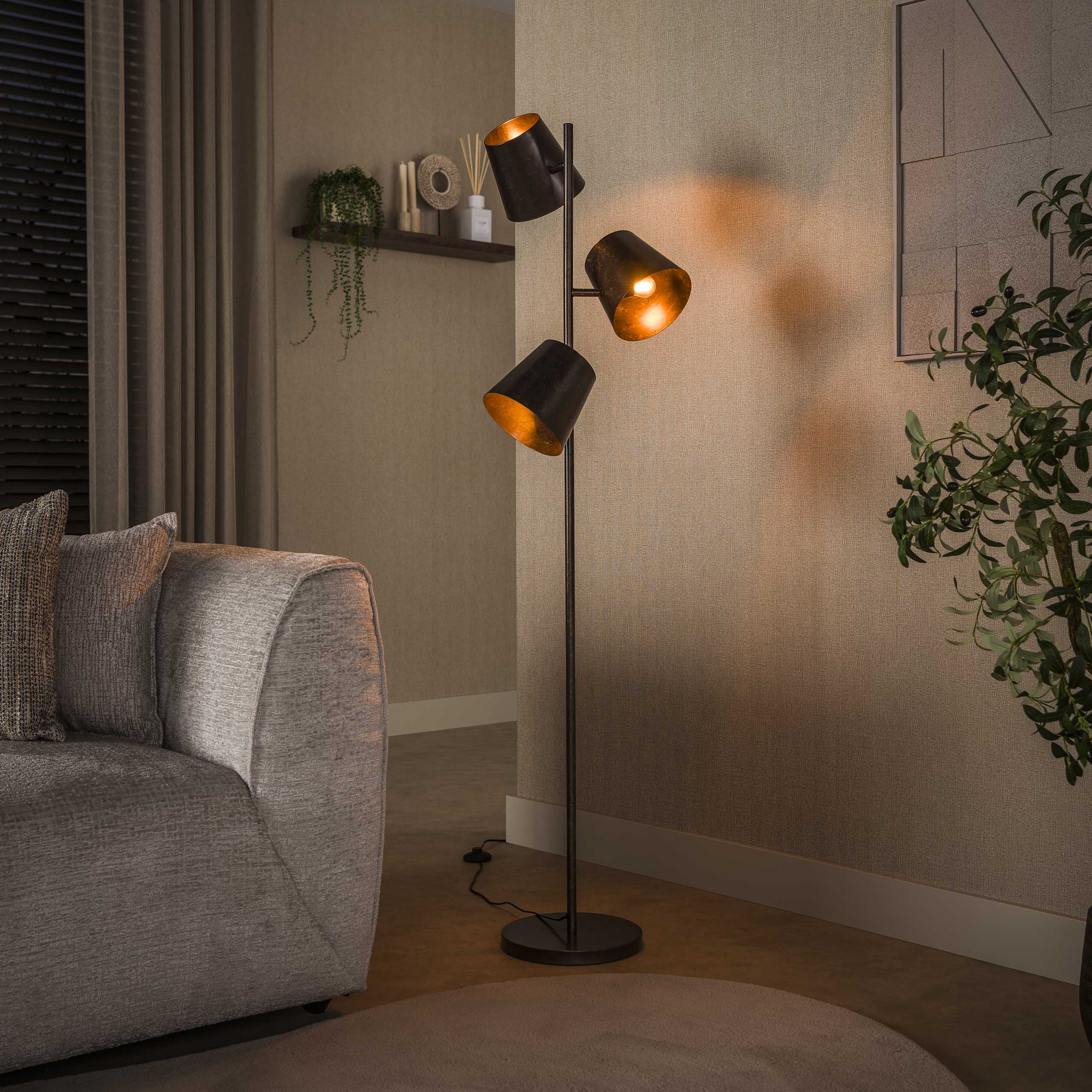 Vloerlamp Kinetic 3-lichts / Urban bruin – afbeelding 1