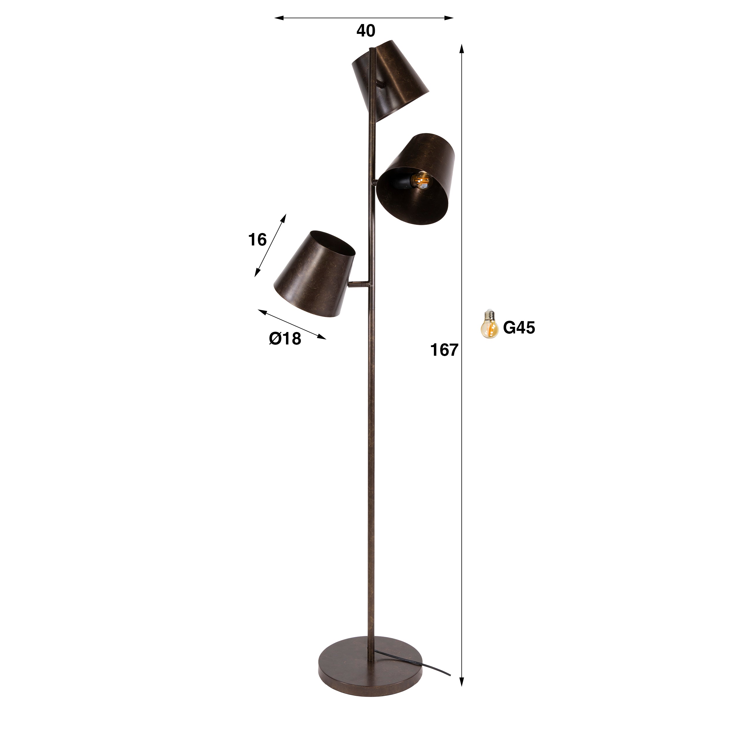 Vloerlamp Kinetic 3-lichts / Urban bruin – afbeelding 5