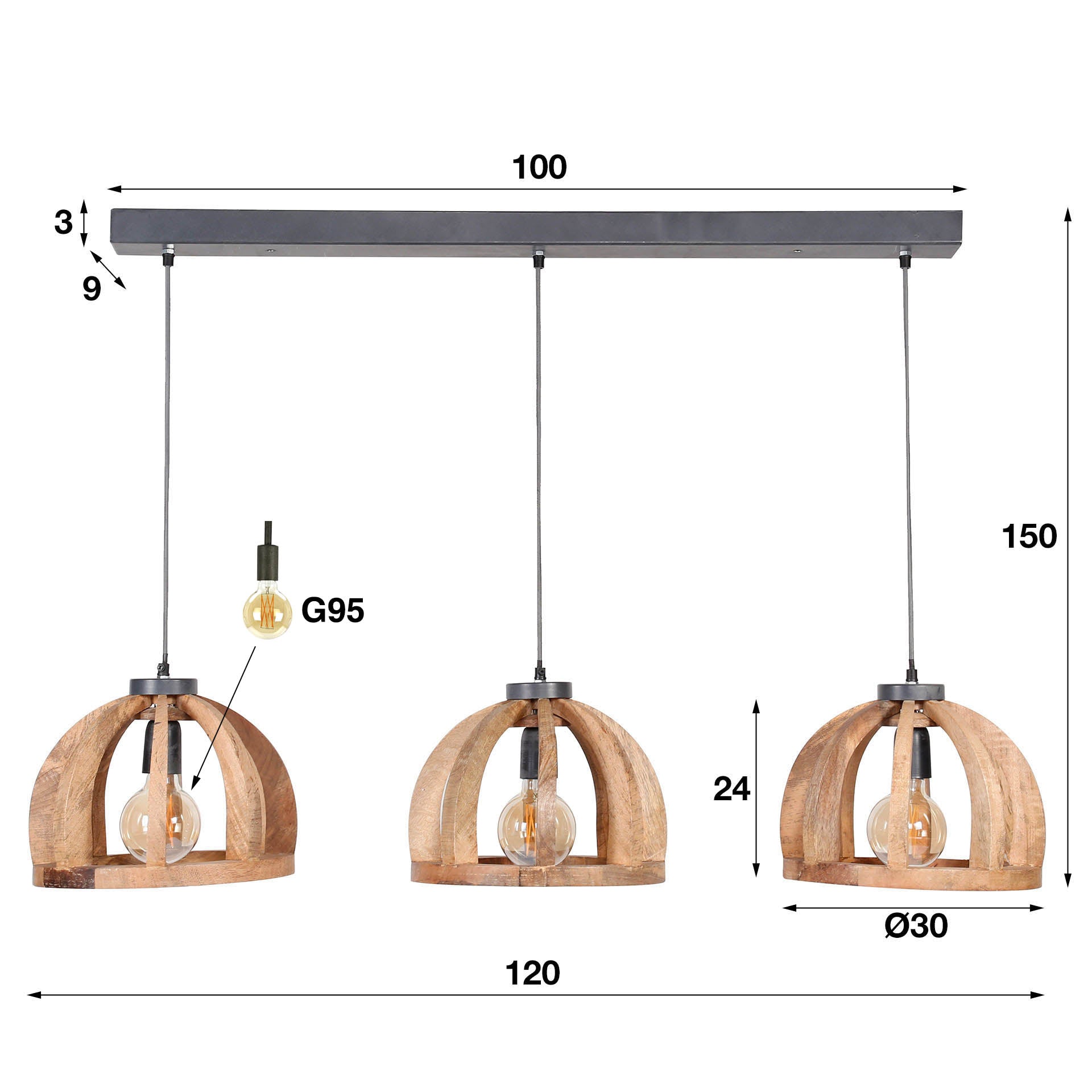 Hanglamp Orba 3-lichts / Massief mango – afbeelding 4