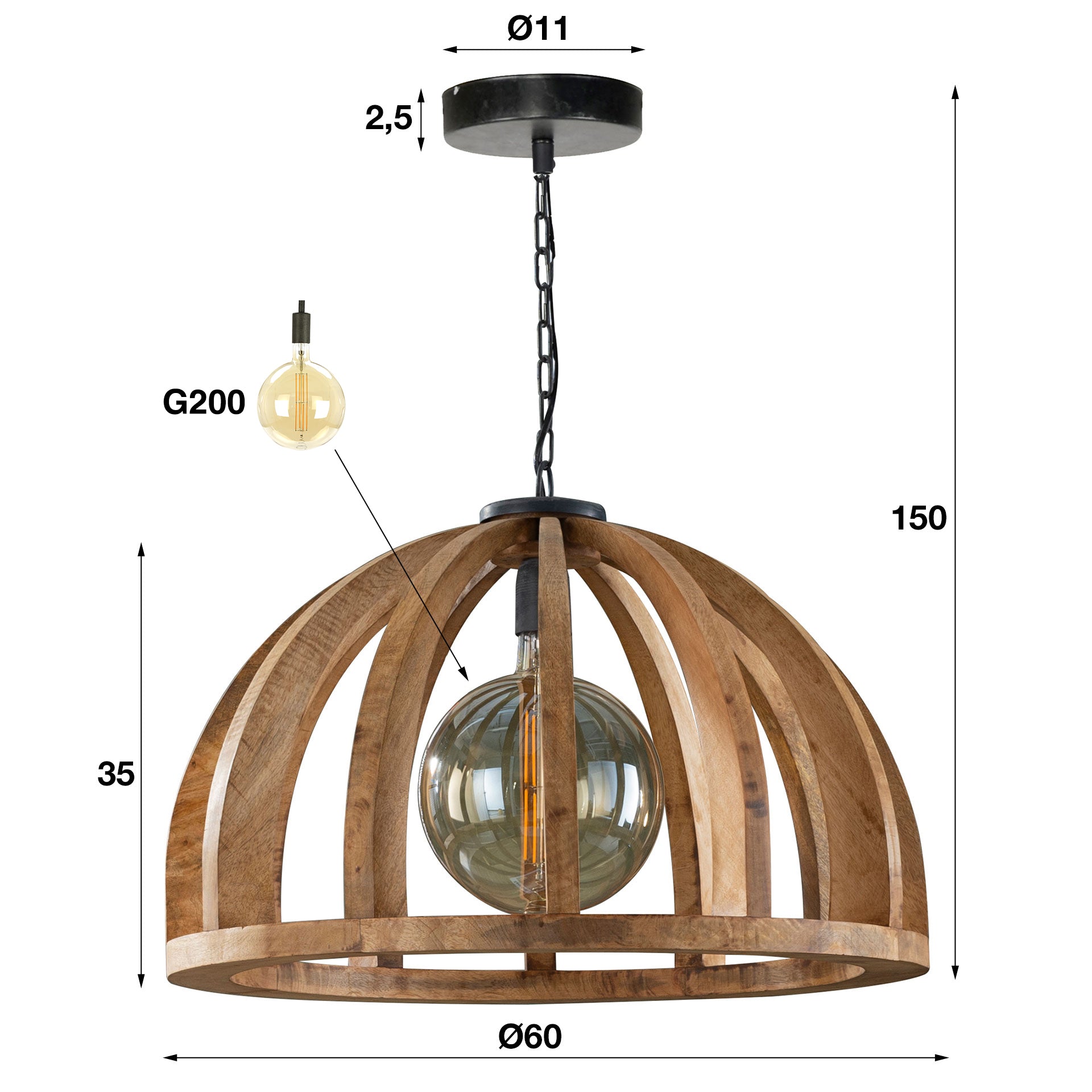 Hanglamp Orba 1-lichts Ø60cm / Massief mango – afbeelding 8