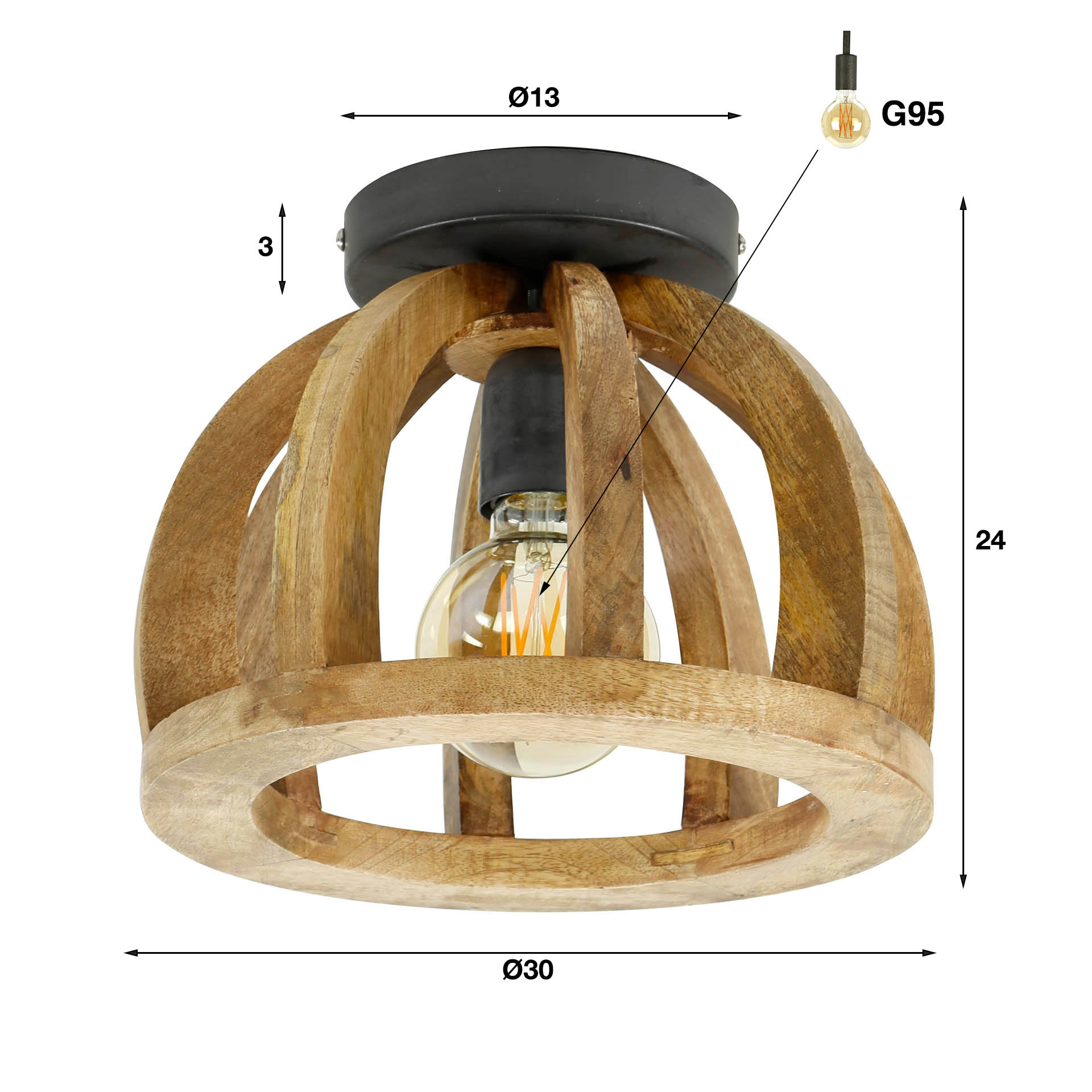 Plafondlamp Orba 1-lichts / Massief mango – afbeelding 4