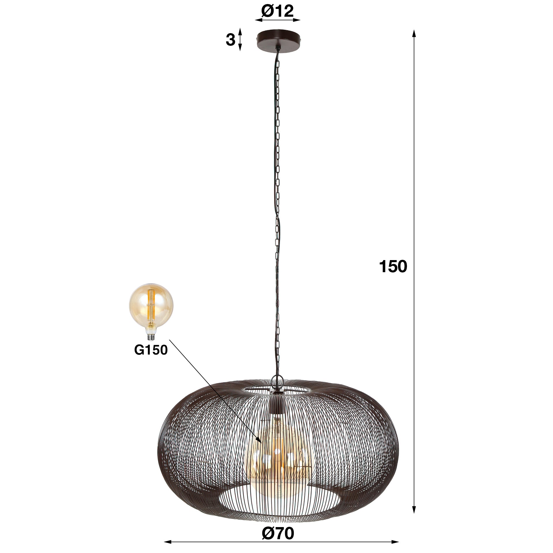 Hanglamp Copper Twist 1-lichts Ø70cm / Zwart nikkel – afbeelding 6