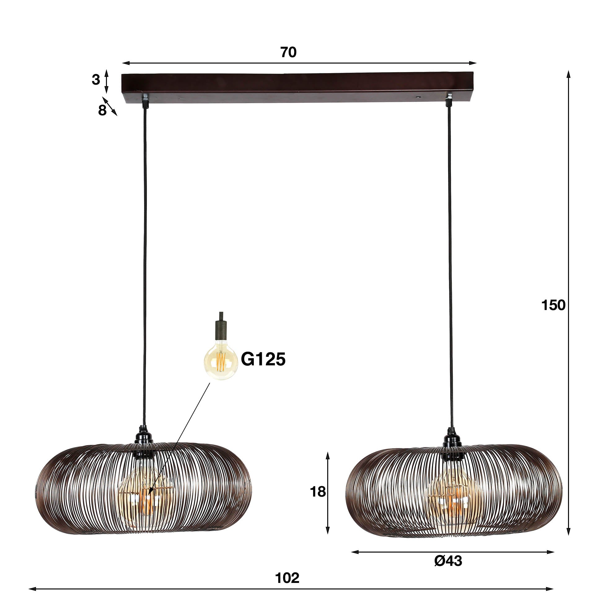 Hanglamp Copper Twist 2-lichts / Zwart nikkel – afbeelding 4