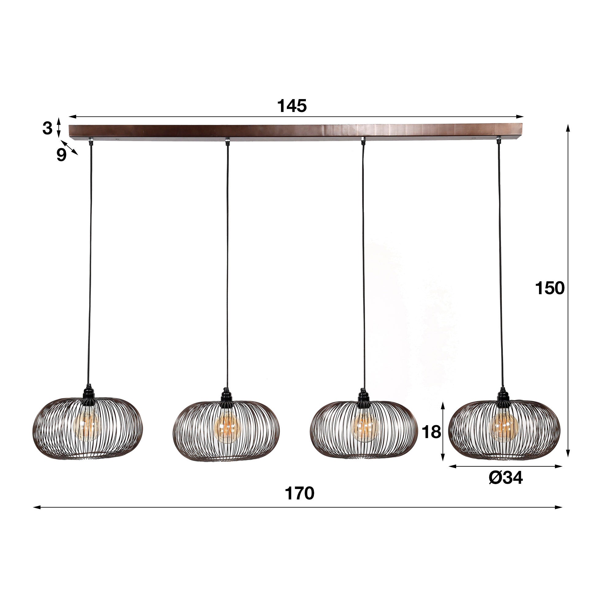 Hanglamp Copper Twist 4-lichts / Zwart nikkel – afbeelding 7