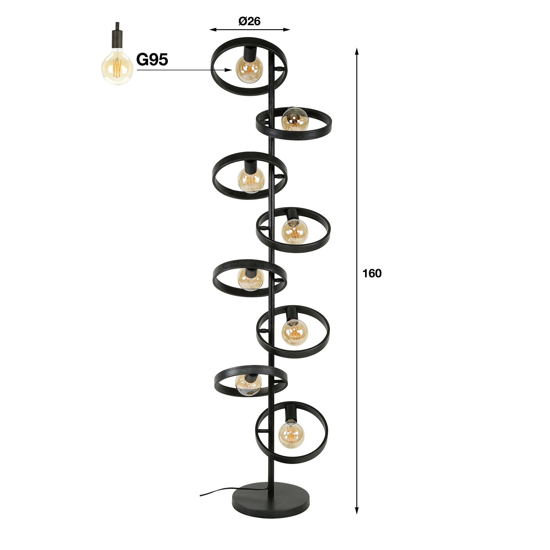 Vloerlamp Hover 8-lichts / Charcoal – afbeelding 5