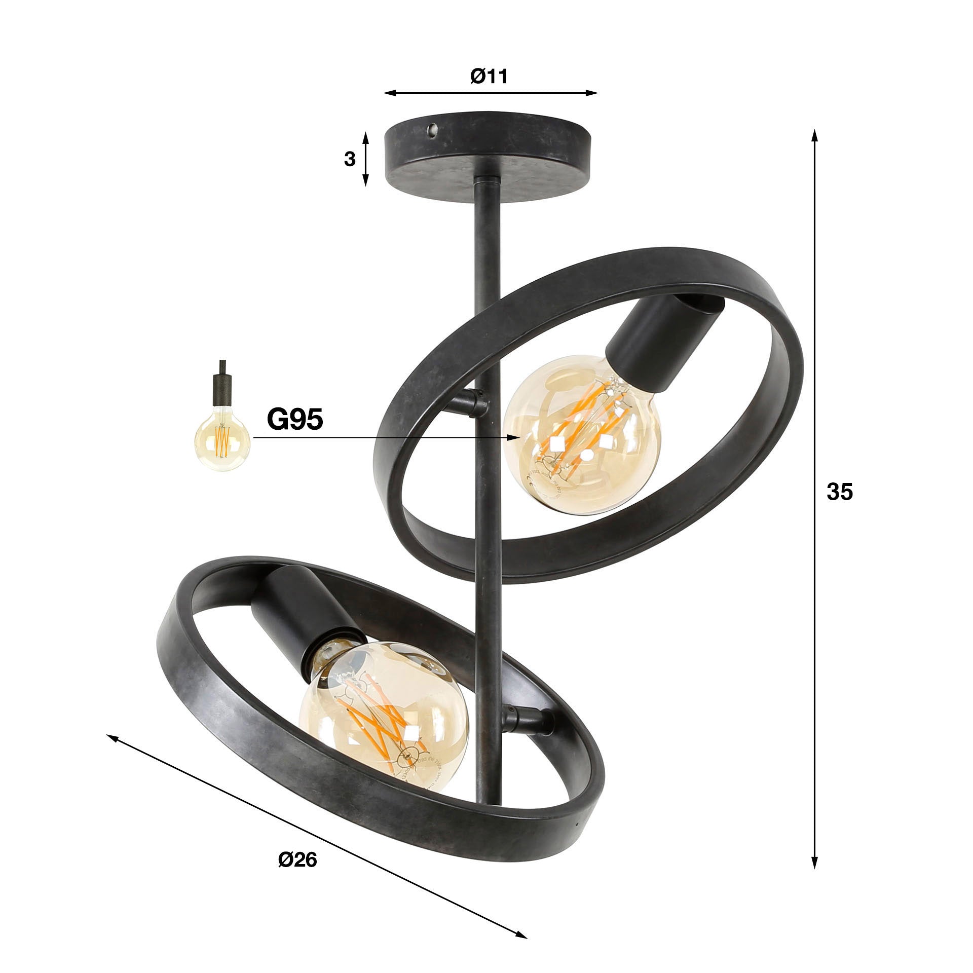 Plafondlamp Hover 2-lichts / Charcoal – afbeelding 3