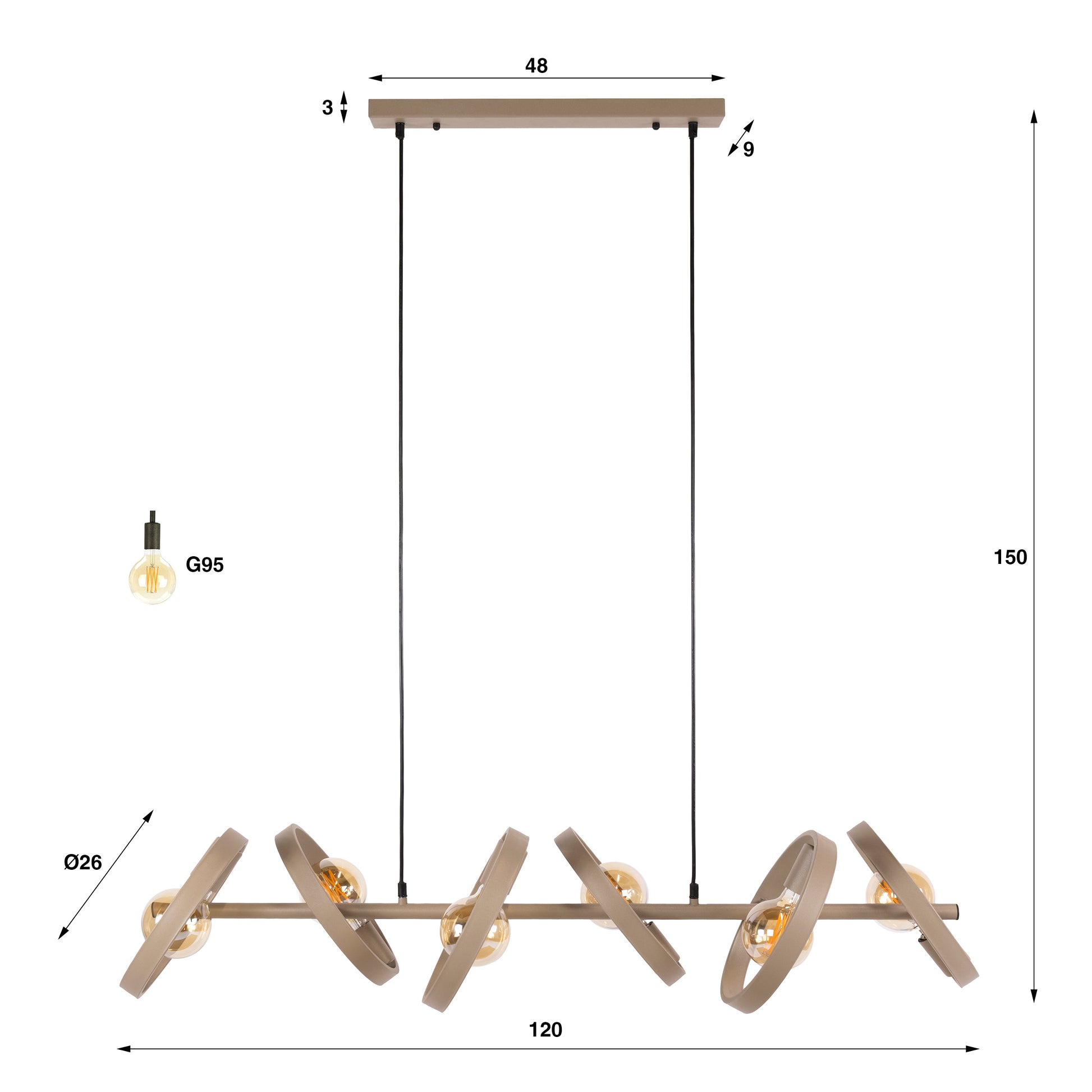 Hanglamp Hover 6-lichts / Beige – afbeelding 4