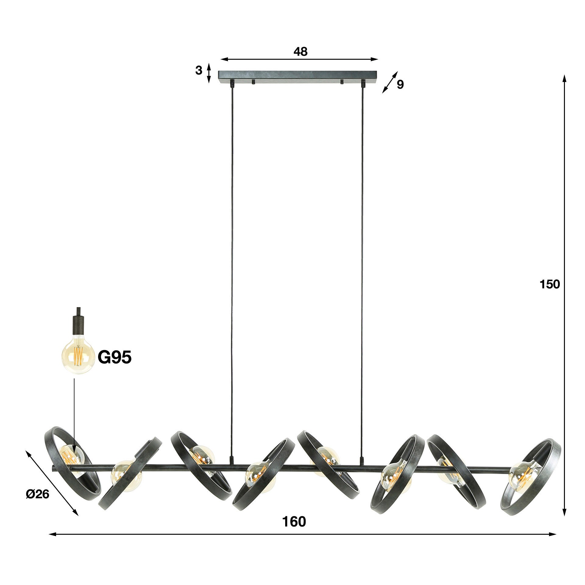 Hanglamp Hover 8-lichts / Charcoal – afbeelding 5