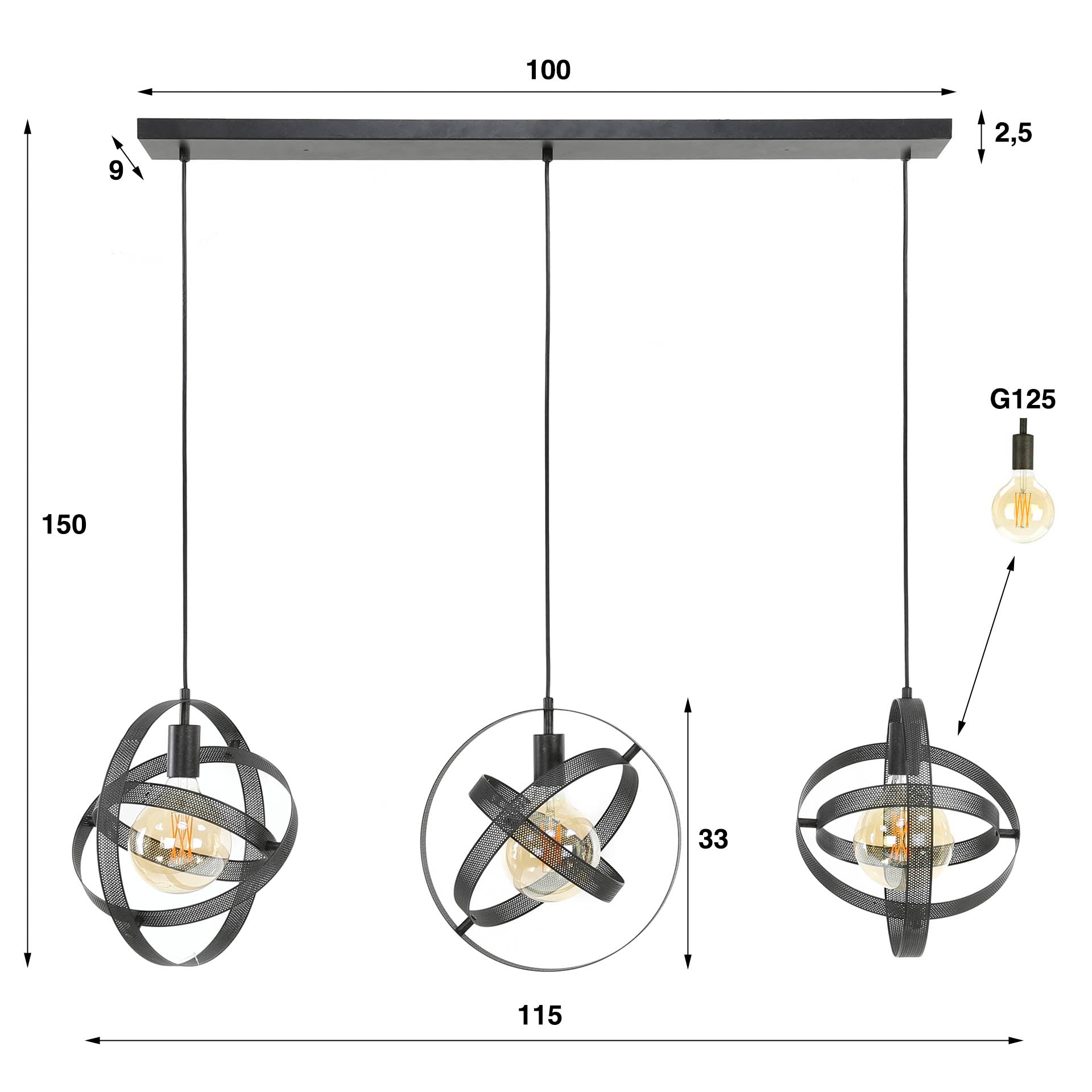 Hanglamp Cosmos 3-lichts / Artic zwart – afbeelding 5
