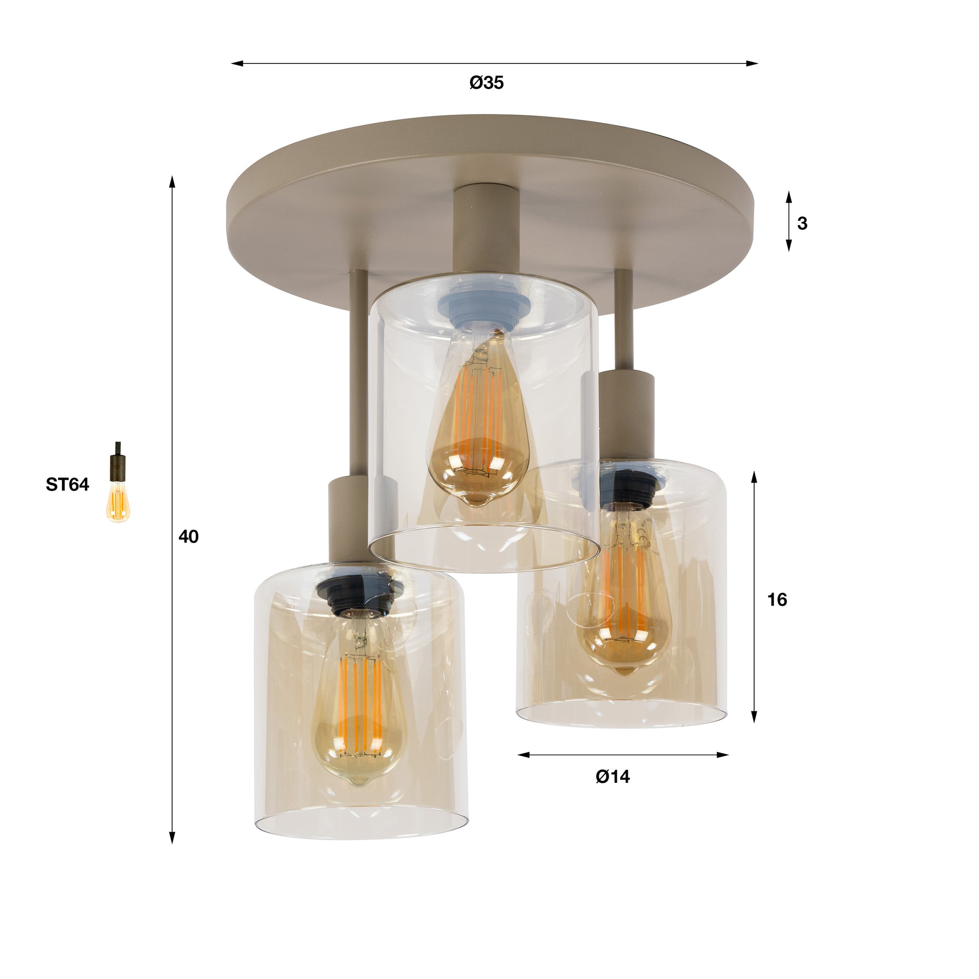 Plafondlamp Sepiora 3-lichts / Beige – afbeelding 3