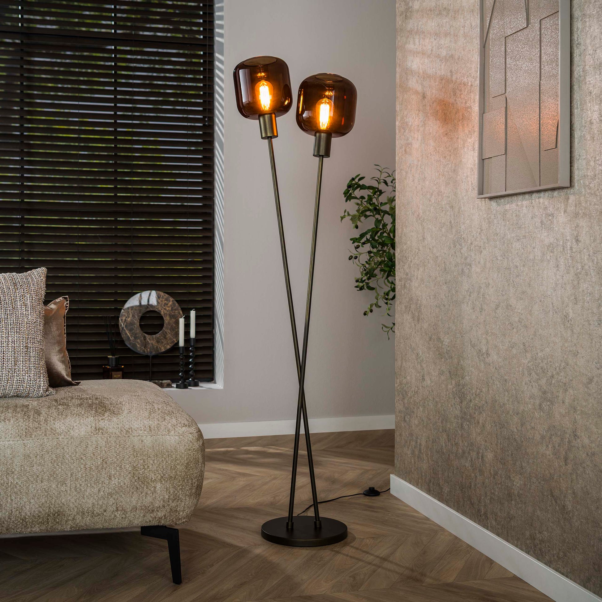 Vloerlamp Bronza 2-lichts / Sienna bruin – afbeelding 1
