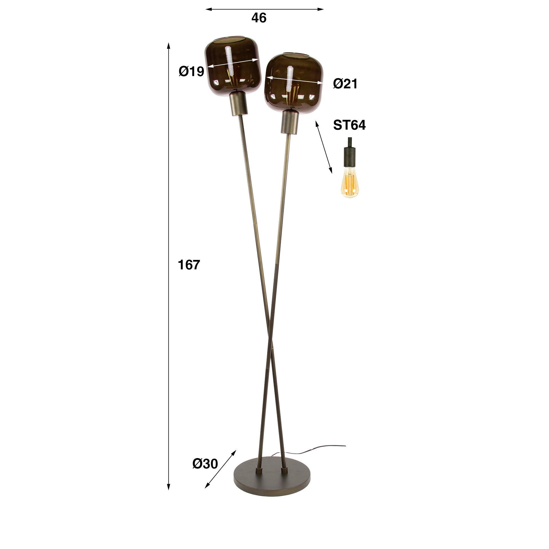 Vloerlamp Bronza 2-lichts / Sienna bruin – afbeelding 4