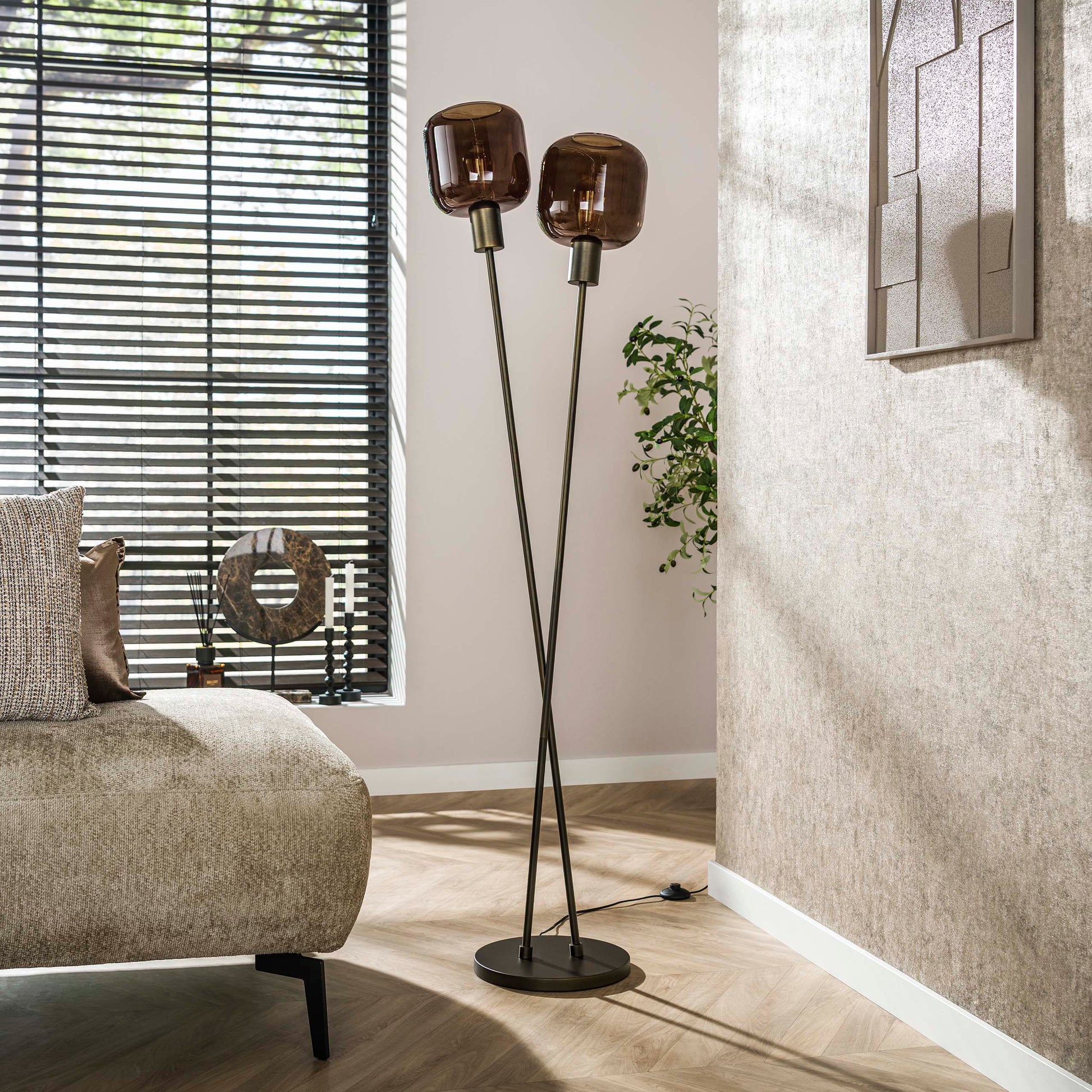 Vloerlamp Bronza 2-lichts / Sienna bruin – afbeelding 2
