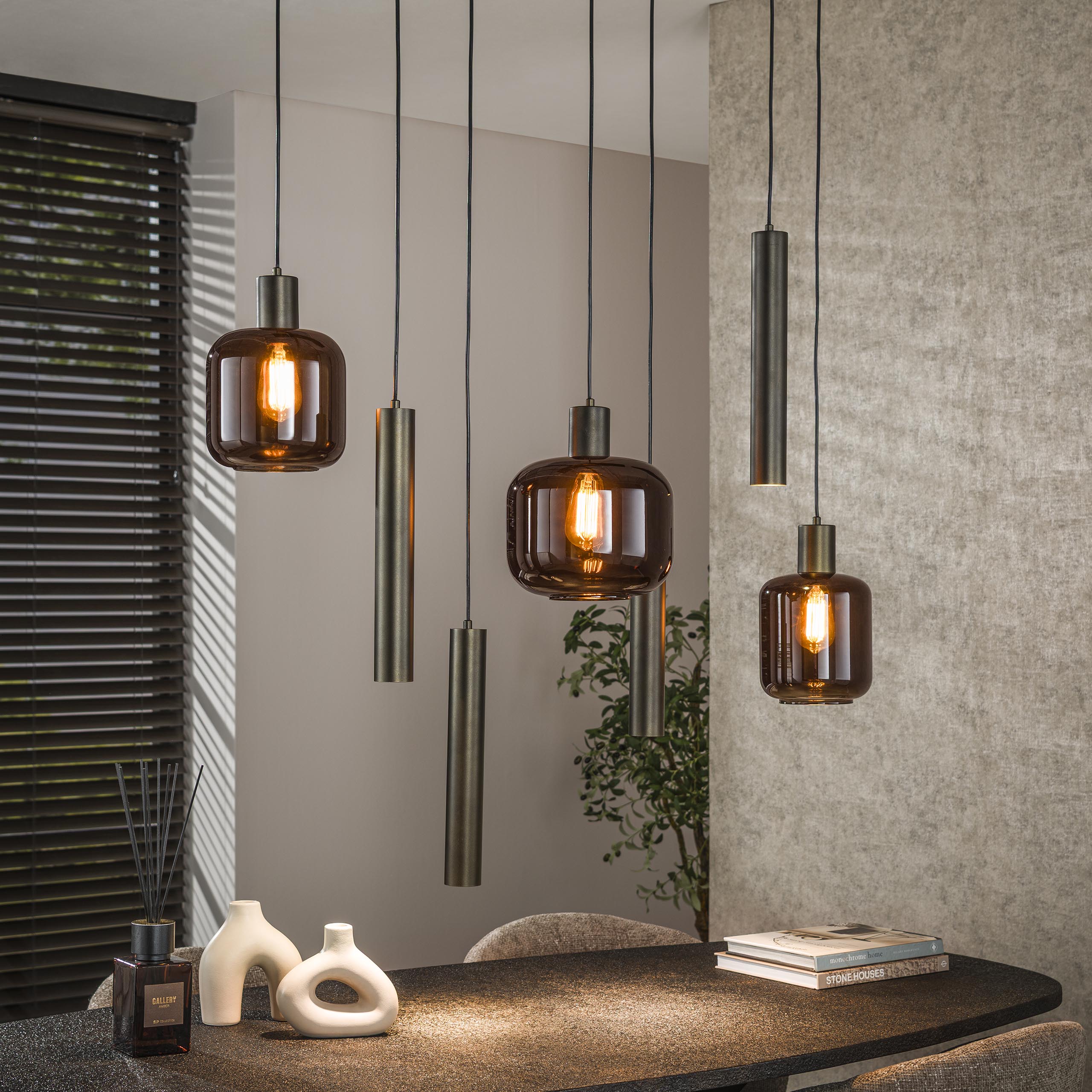 Hanglamp Bronza 4+3-lichts / Sienna bruin – afbeelding 1