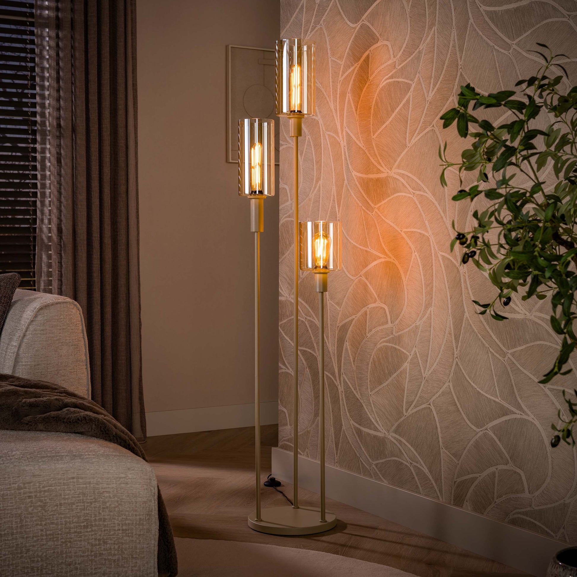 Vloerlamp Sepiora getrapt 3-lichts / Beige – afbeelding 1