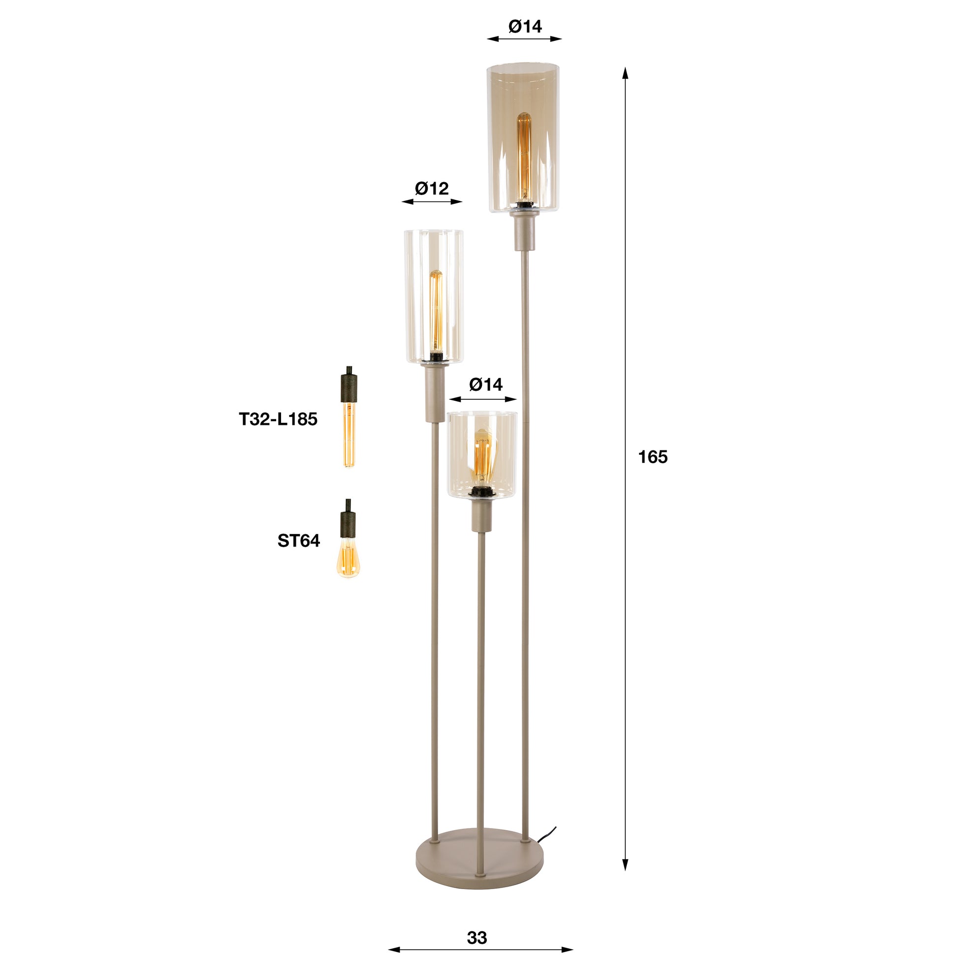 Vloerlamp Sepiora getrapt 3-lichts / Beige – afbeelding 5
