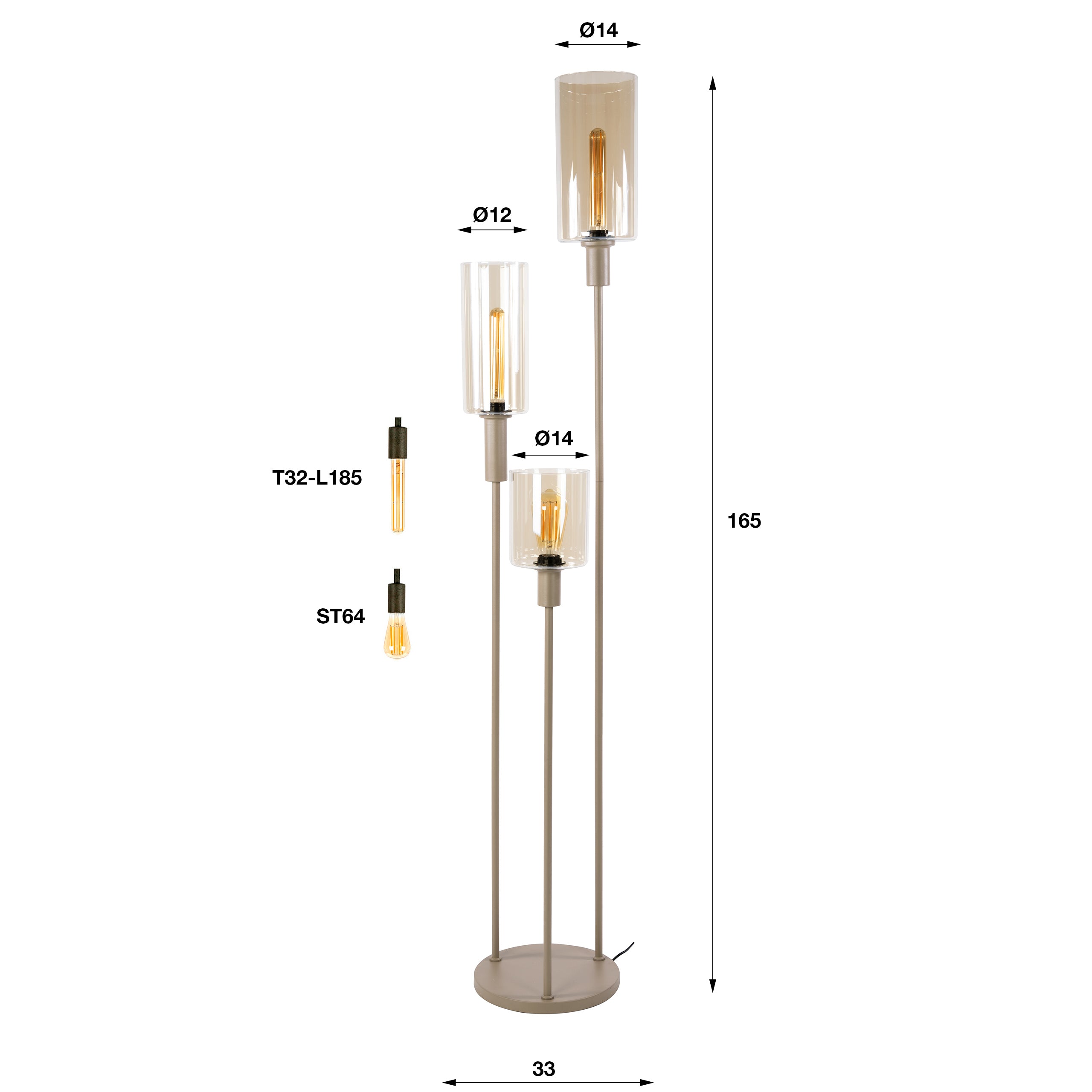 Vloerlamp Sepiora getrapt 3-lichts / Beige – afbeelding 5