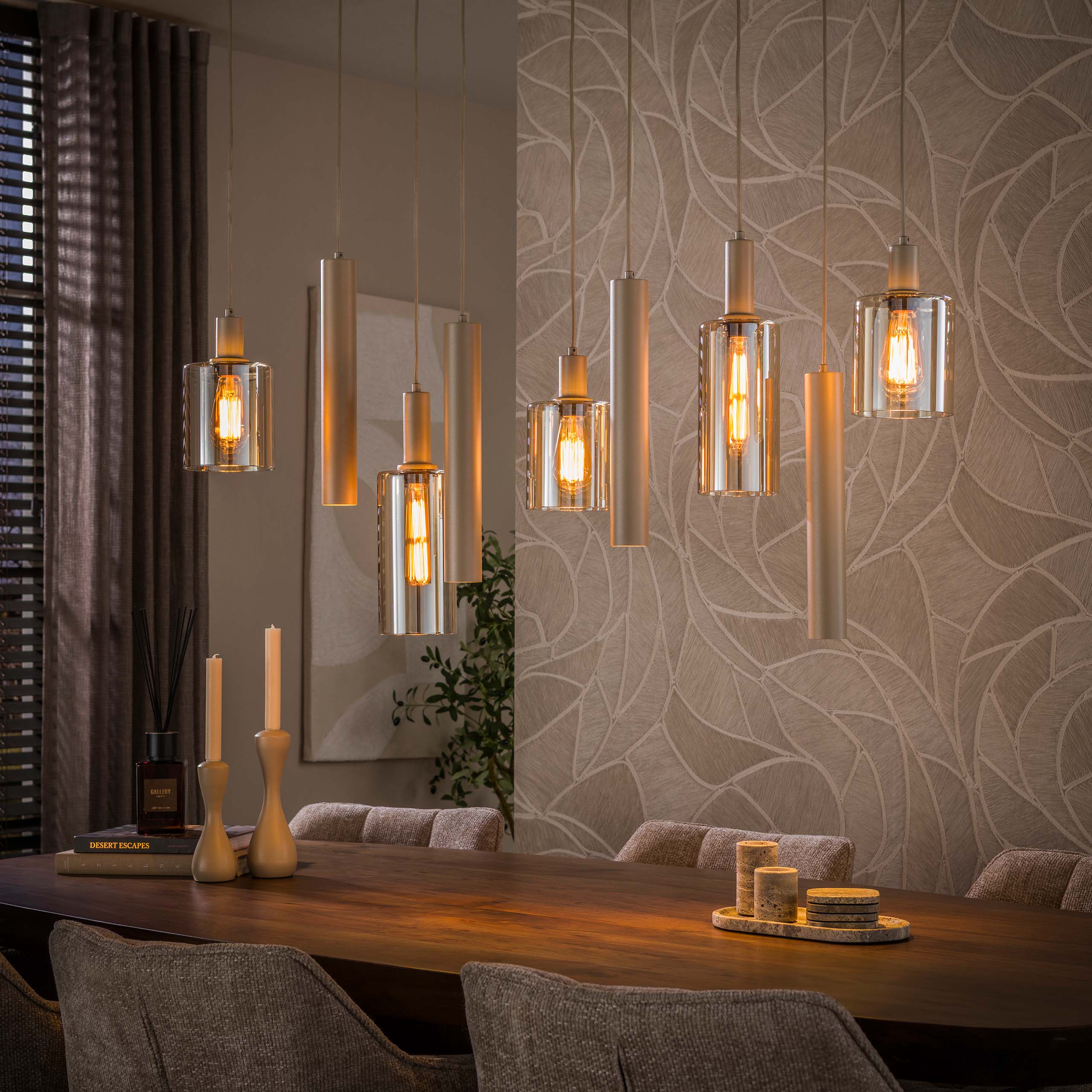 Hanglamp Sepiora 5+4-lichts / Beige – afbeelding 1