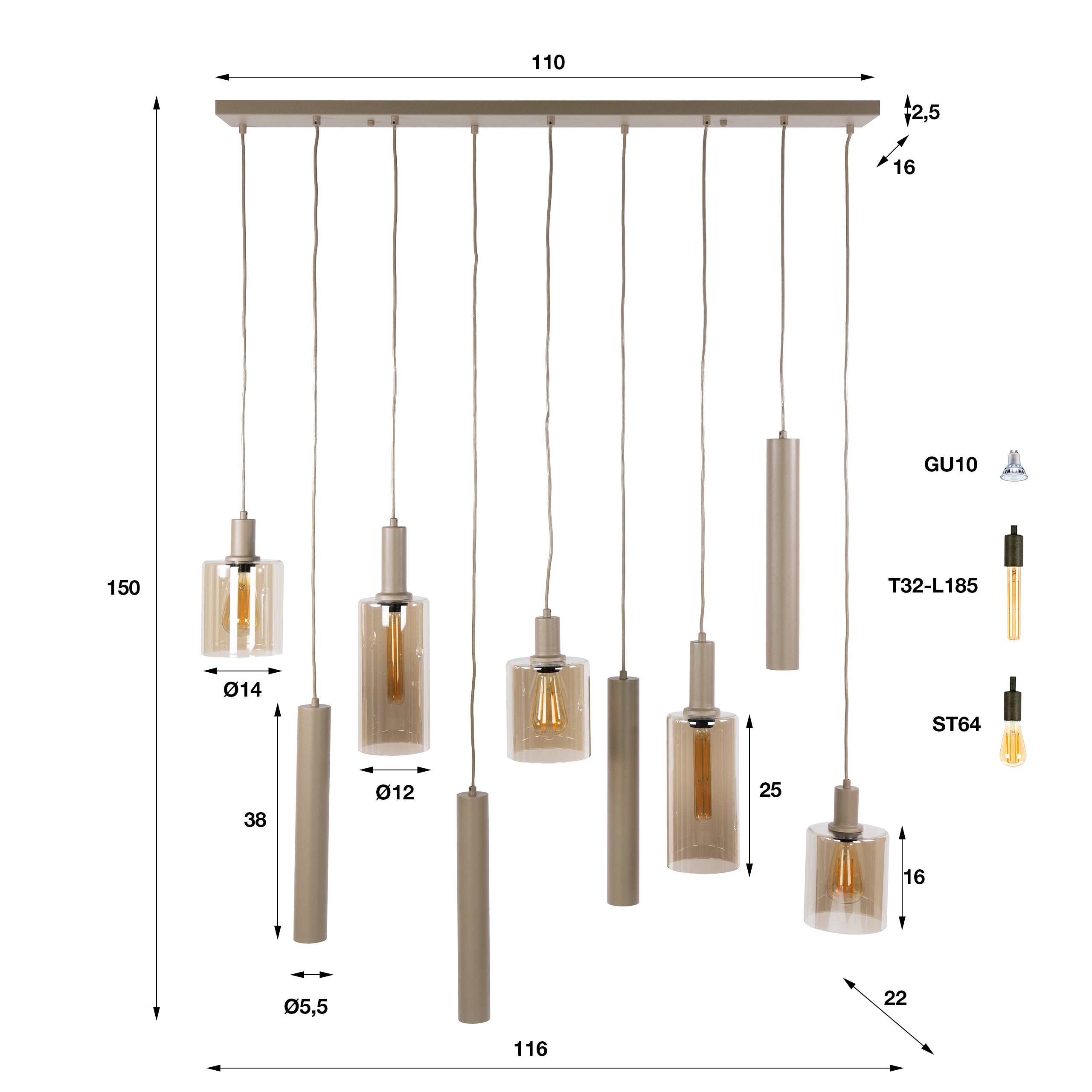 Hanglamp Sepiora 5+4-lichts / Beige – afbeelding 6