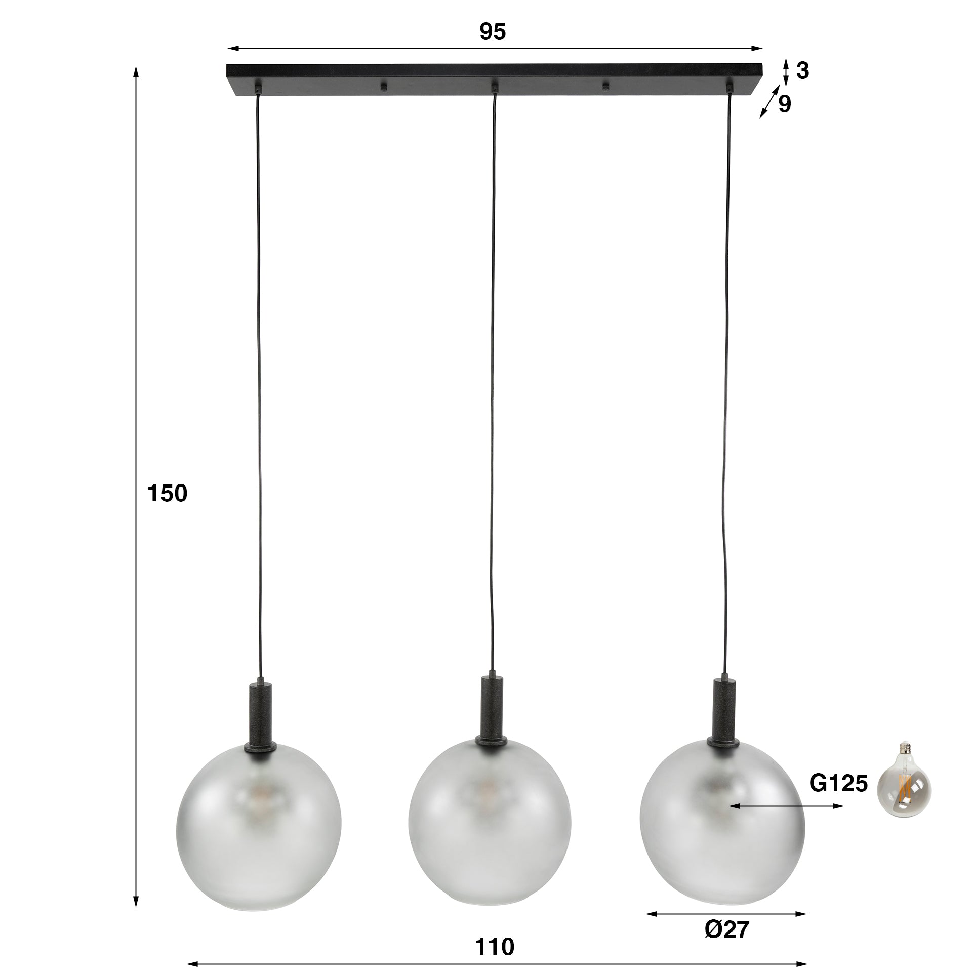 Hanglamp Bubble Frosted 3-lichts / Frosted grijs – afbeelding 4
