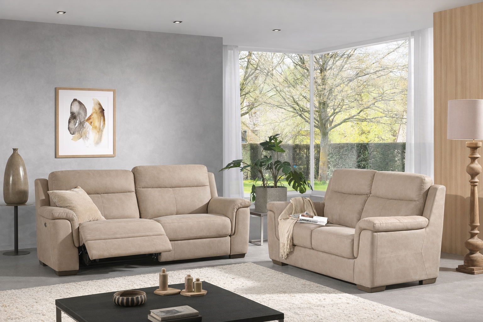 Salon 3-zit met 2 elektrische relaxen + Vaste 2-zit