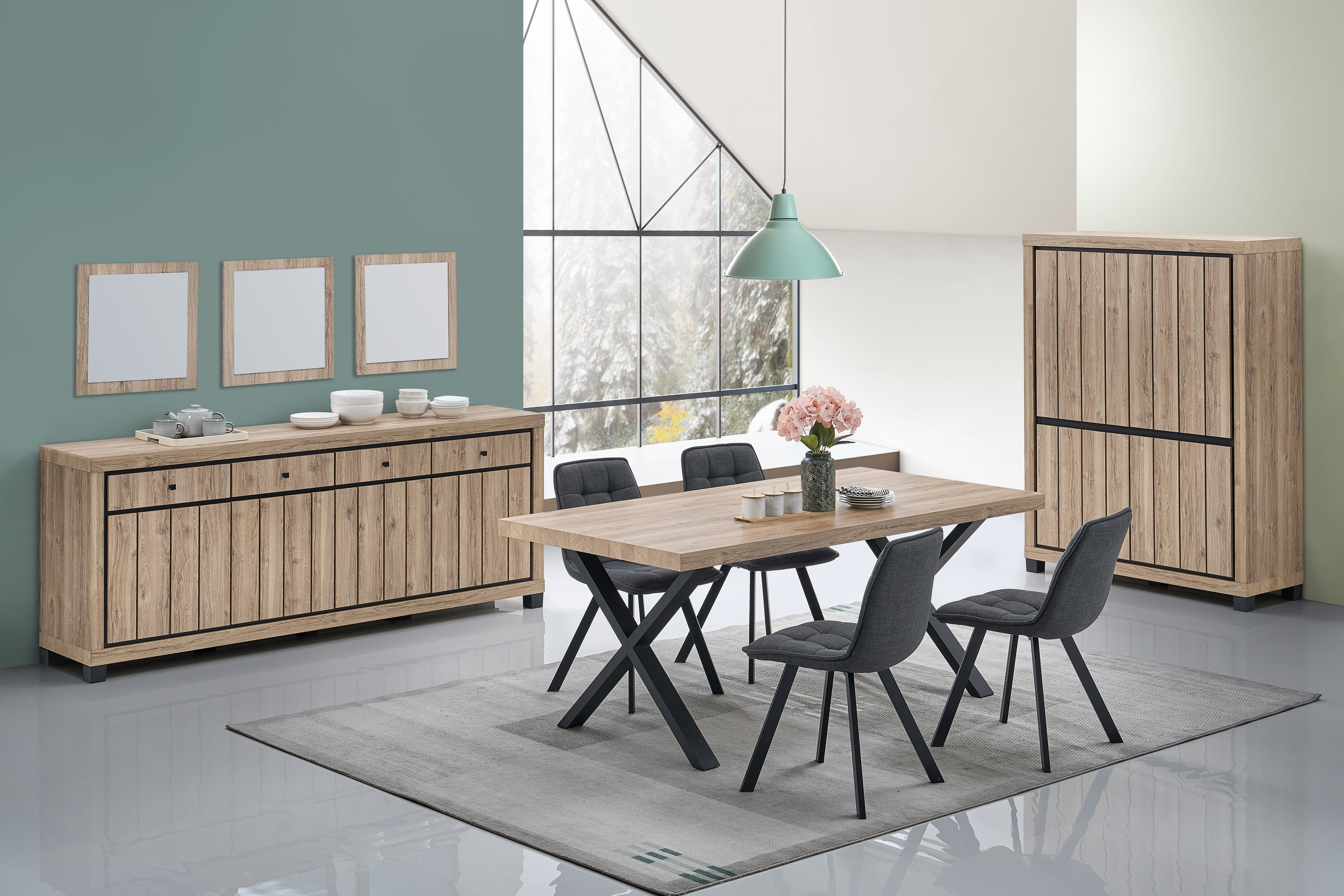 Bernard eetkamerset – barkast, dressoir en eettafel industrieel