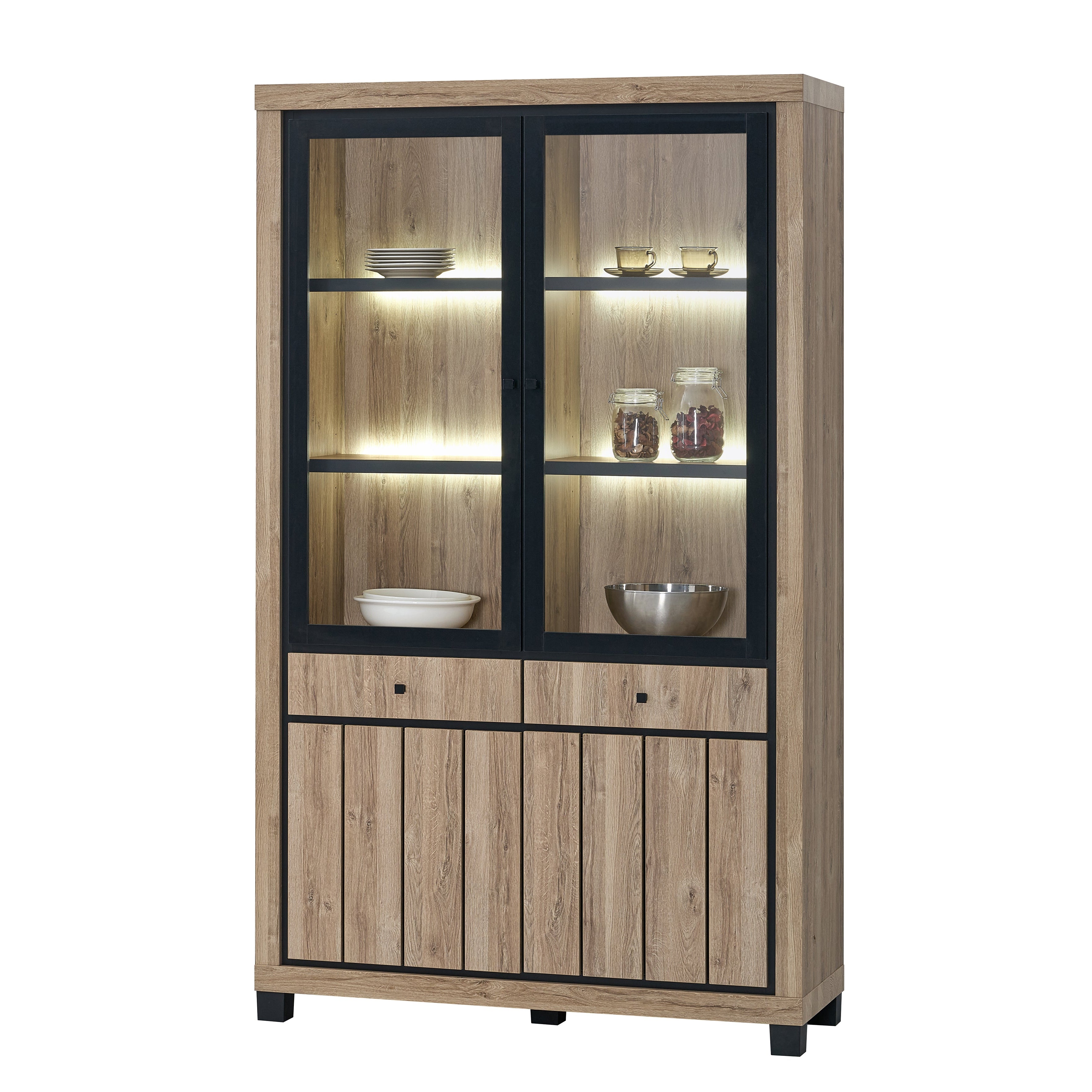 Bernard vitrinekast 128 cm – glazen kast met LED industrieel