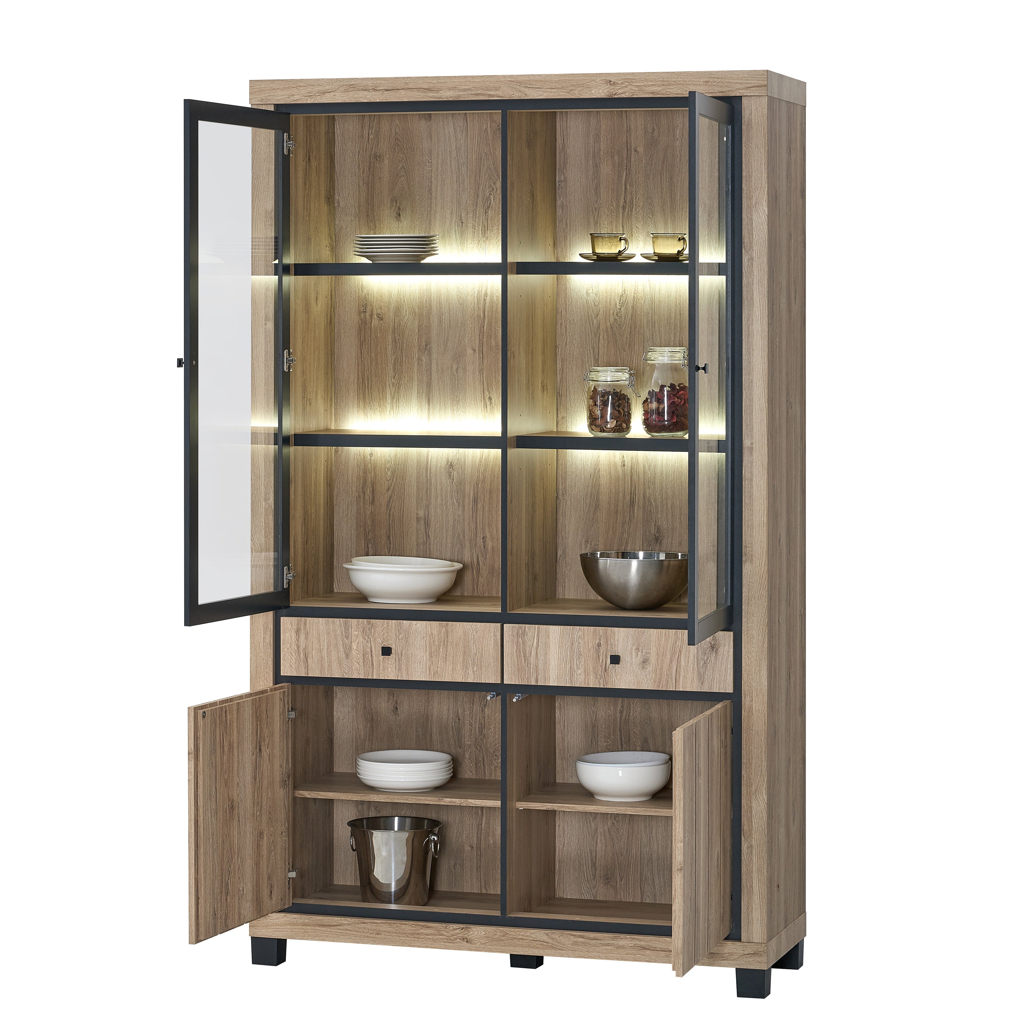 Bernard vitrinekast 128 cm – glazen kast met LED industrieel