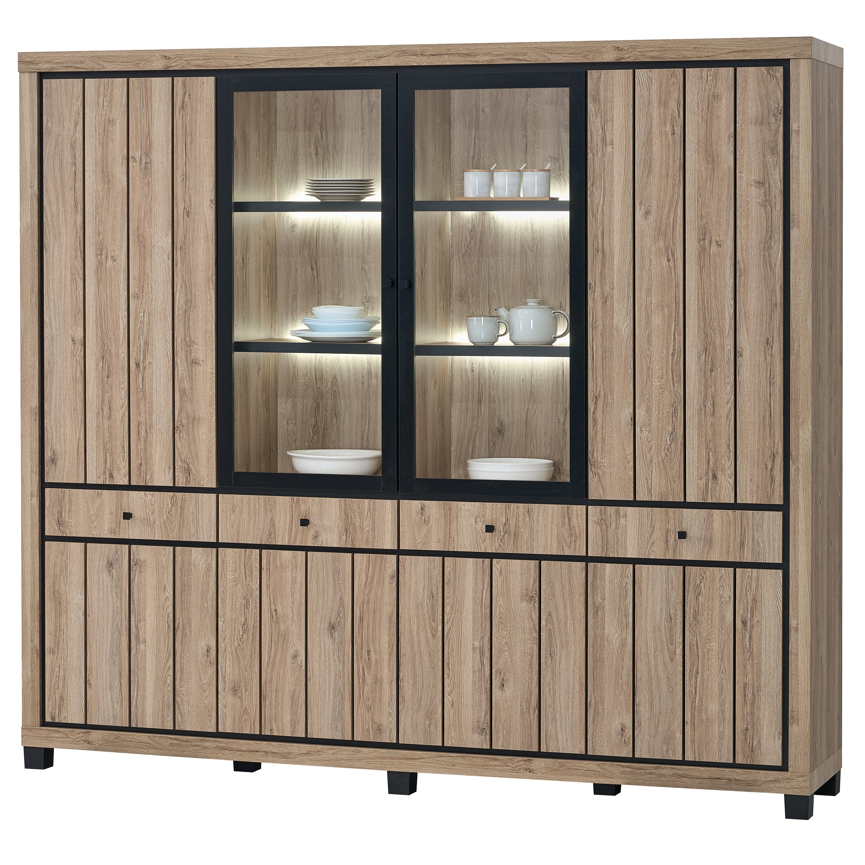 Bernard wandkast 240 cm – industriële livingkast met LED