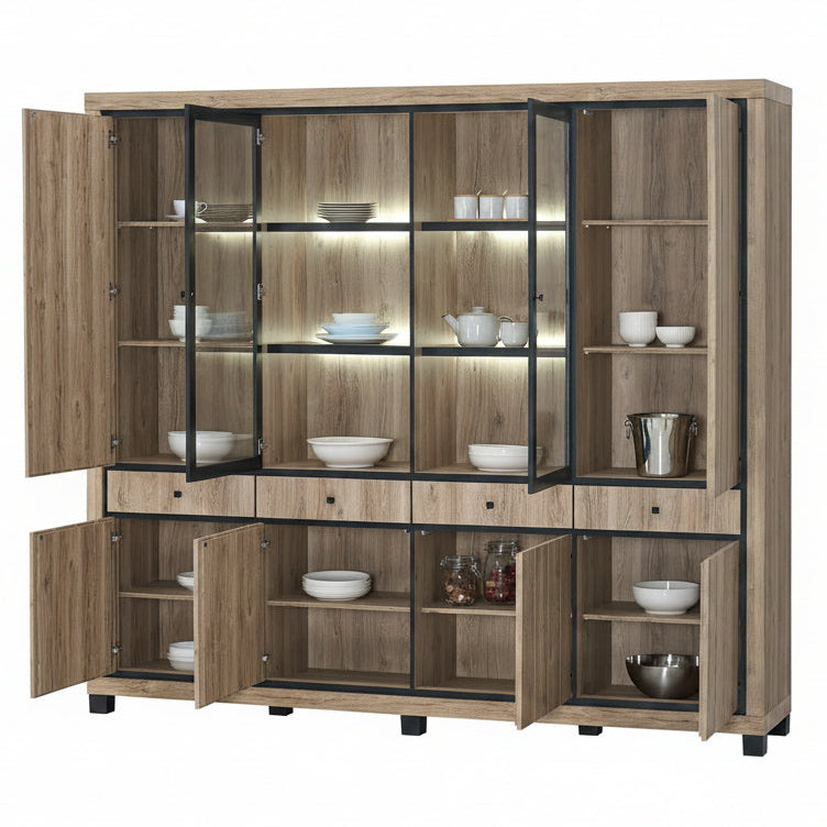 Bernard wandkast 240 cm – industriële livingkast met LED