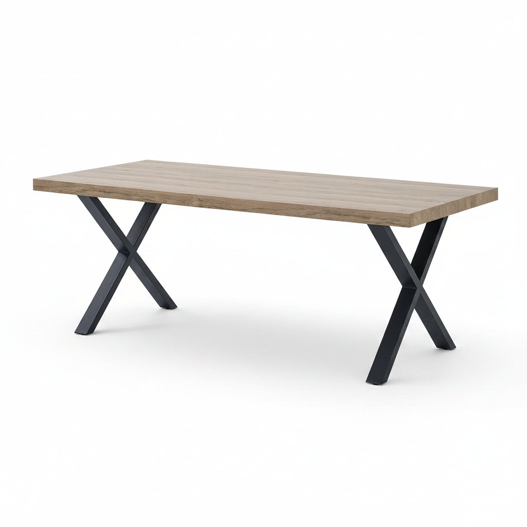Bernard eettafel X-poot 190/220 cm – industrieel rechthoekig