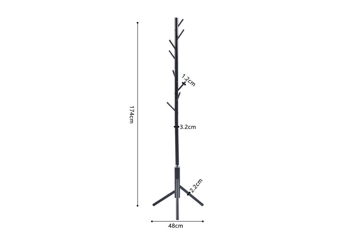Kapstok 'Kassie' Zwart – breedte 48 cm, diepte 48 cm en hoogte 174 cm – aanzicht 6