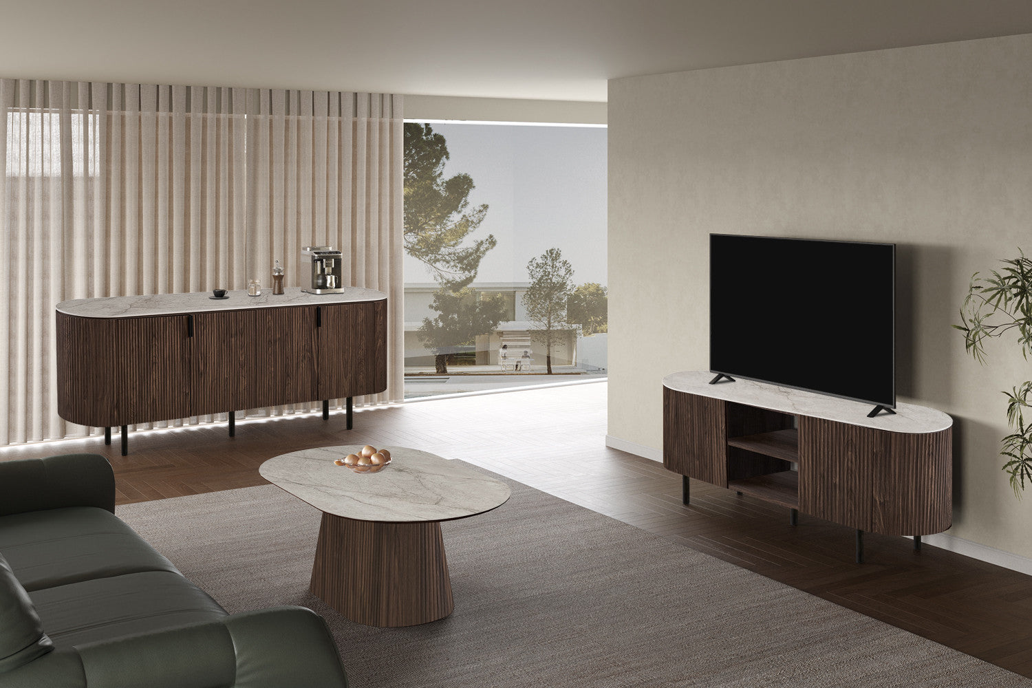 NEW - Dressoir 'Vigo' 200 cm Decor Donkere Eik Shakespear Beige - afbeelding 2