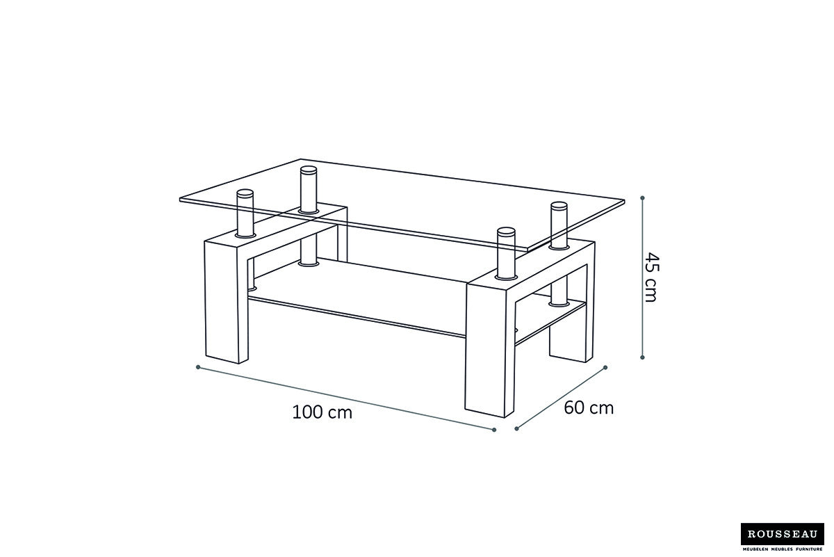Salontafel 'Alana' Hoogglans zwart – breedte 100 cm, diepte 60 cm en hoogte 45 cm – aanzicht 6