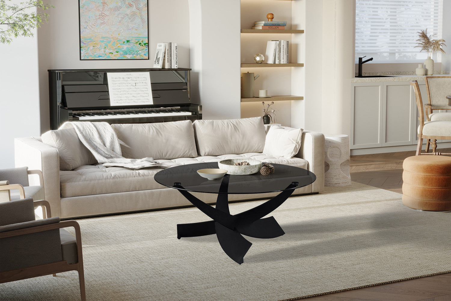 NEW - Salontafel 'Weston' Rond Grijs helder glas - afbeelding 2