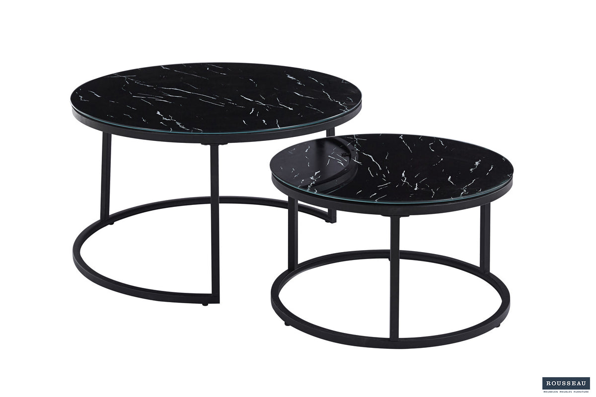 Salontafel 'Boston' Decor Glas Marmer Zwart – breedte 80-60 cm, diepte 80-60 cm en hoogte 45-35 cm – aanzicht 2