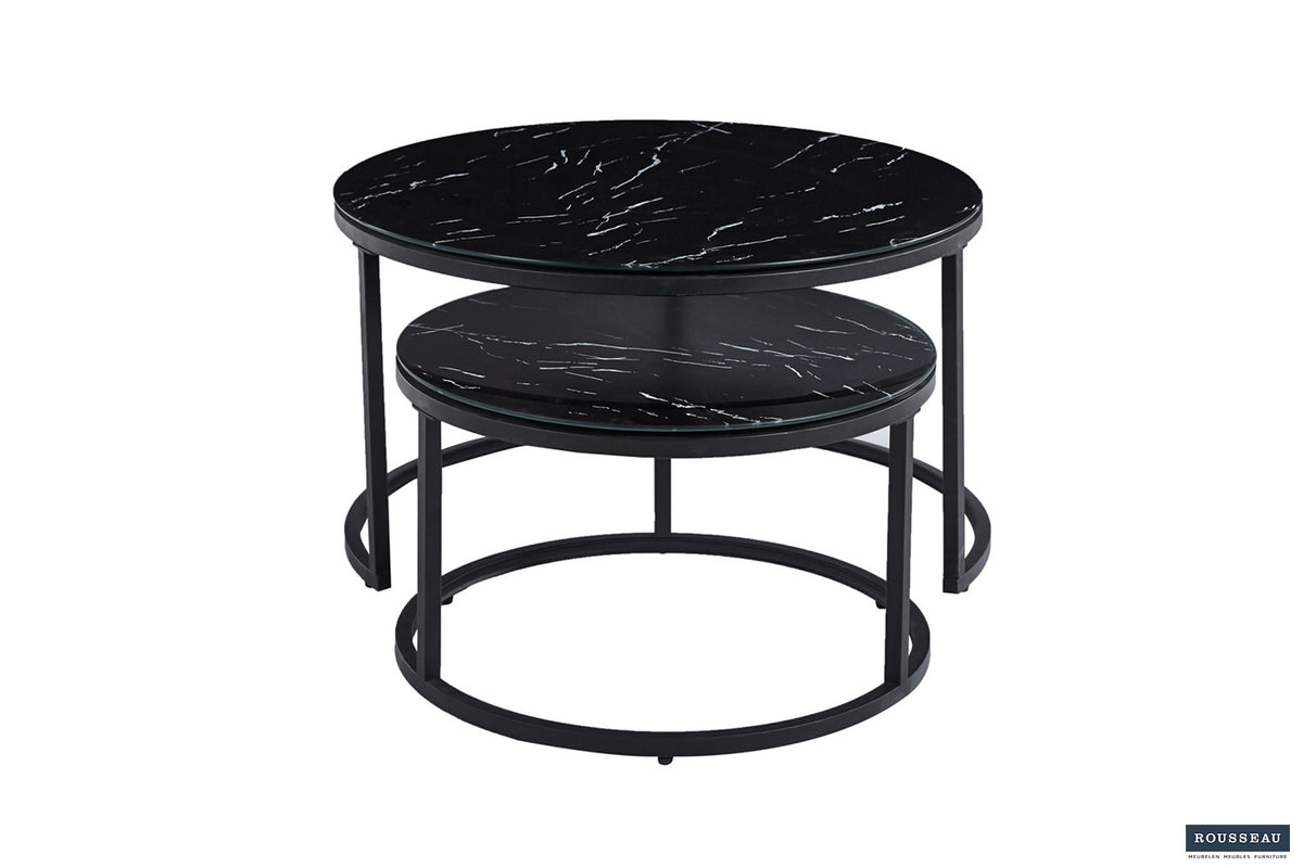 Salontafel 'Boston' Decor Glas Marmer Zwart – breedte 80-60 cm, diepte 80-60 cm en hoogte 45-35 cm – aanzicht 3
