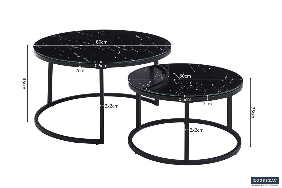 Salontafel 'Boston' Decor Glas Marmer Zwart – breedte 80-60 cm, diepte 80-60 cm en hoogte 45-35 cm – aanzicht 5