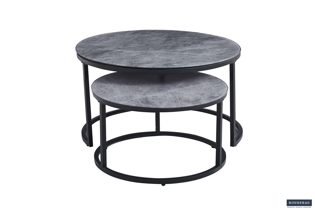 Salontafel 'Boston' Decor Glas Steen Grijs – breedte 80-60 cm, diepte 80-60 cm en hoogte 45-35 cm – aanzicht 3