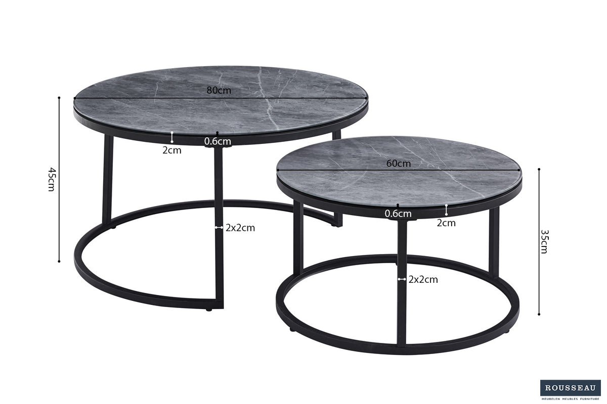 Salontafel 'Boston' Decor Glas Steen Grijs – breedte 80-60 cm, diepte 80-60 cm en hoogte 45-35 cm – aanzicht 5